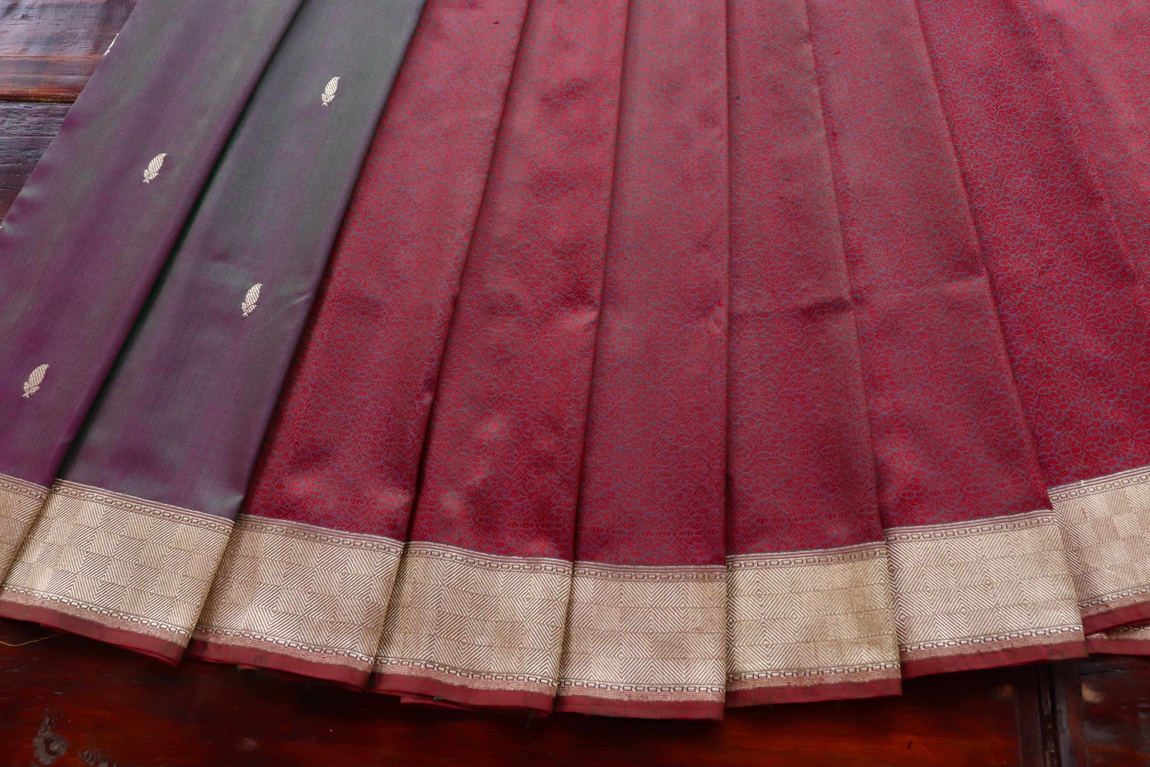 Plum Kairy Kuniya Pure Silk Handloom Banarasi Saree