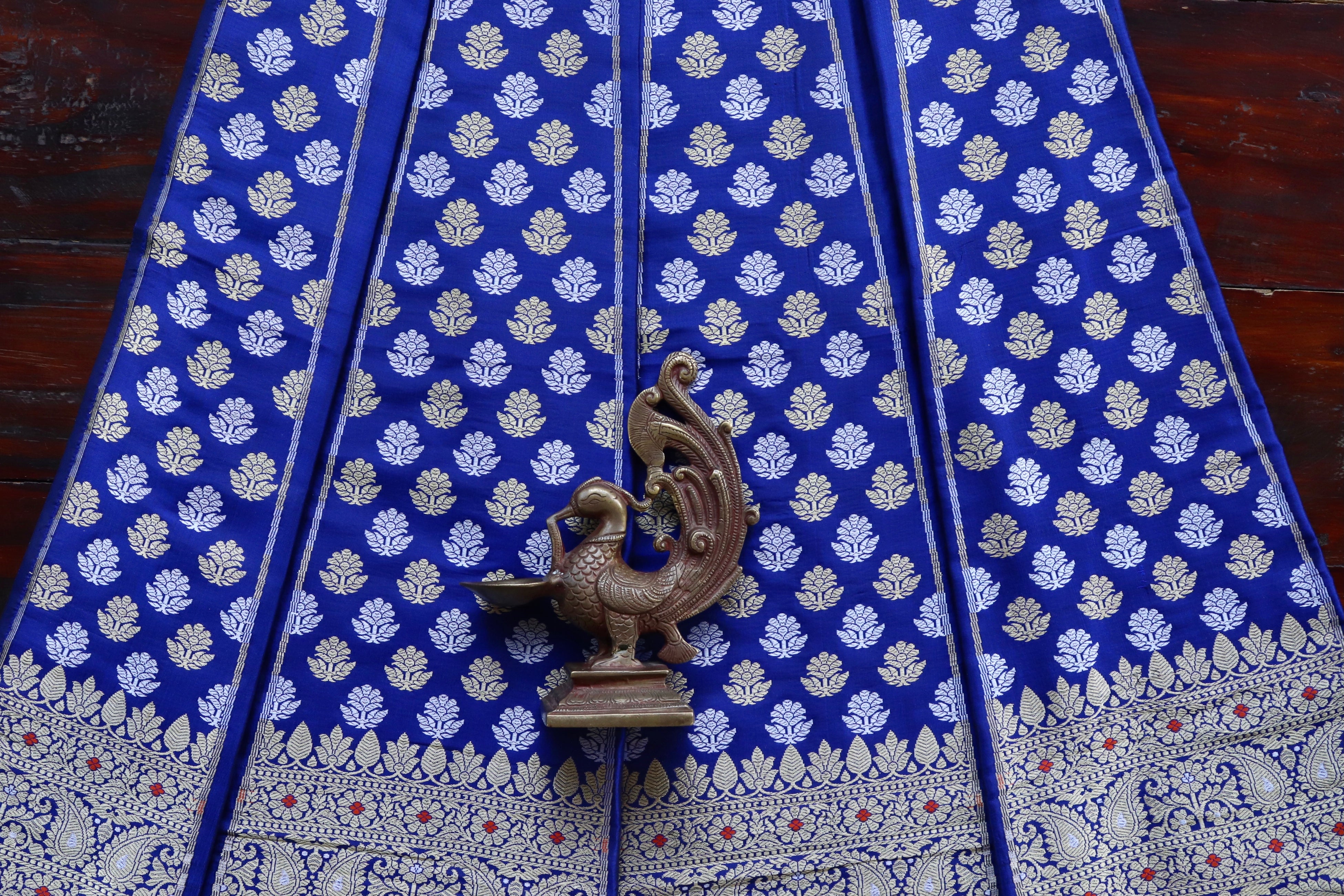 Cobalt Blue Pure Silk Banarasi Bridal lehenga