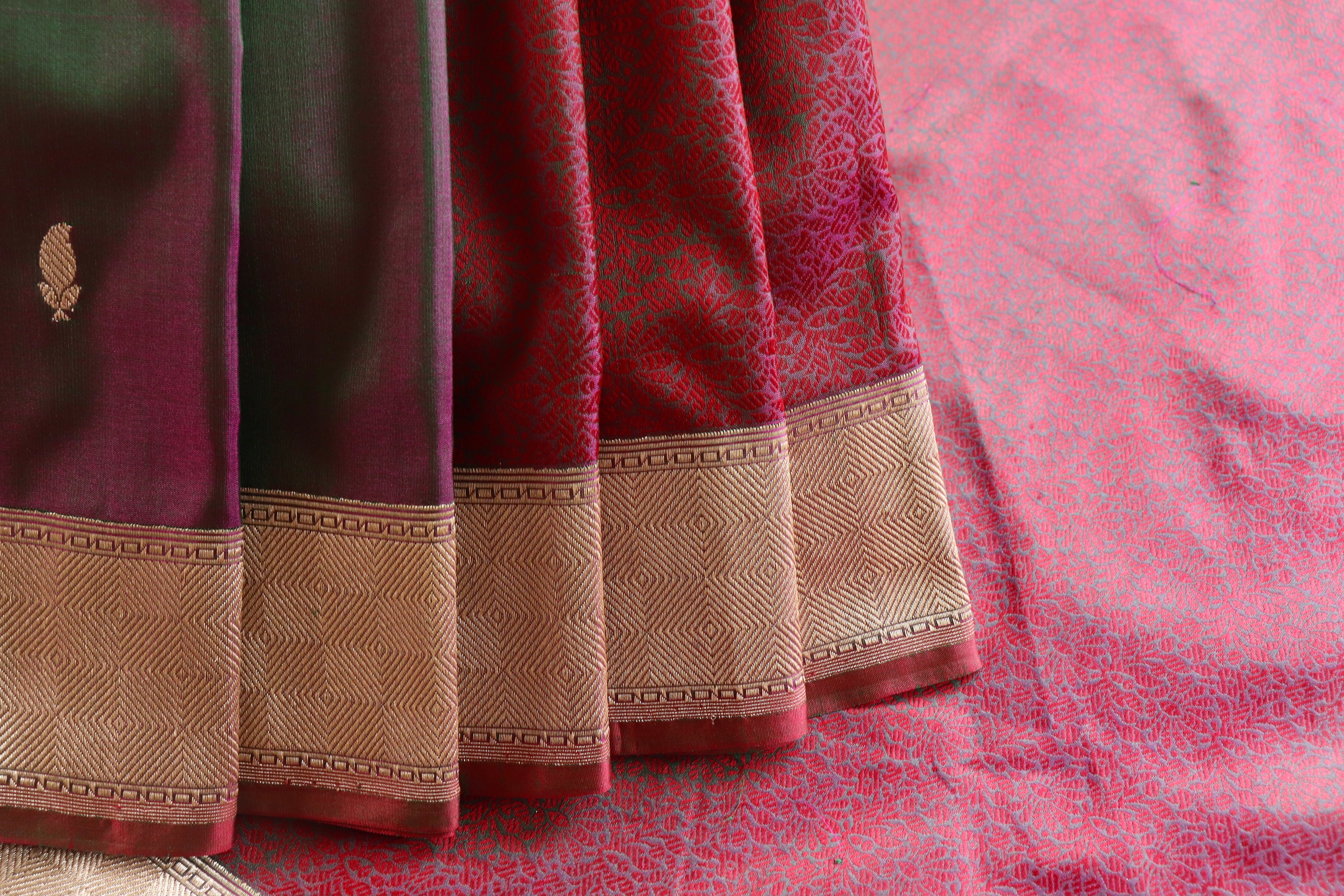 Plum Kairy Kuniya Pure Silk Handloom Banarasi Saree