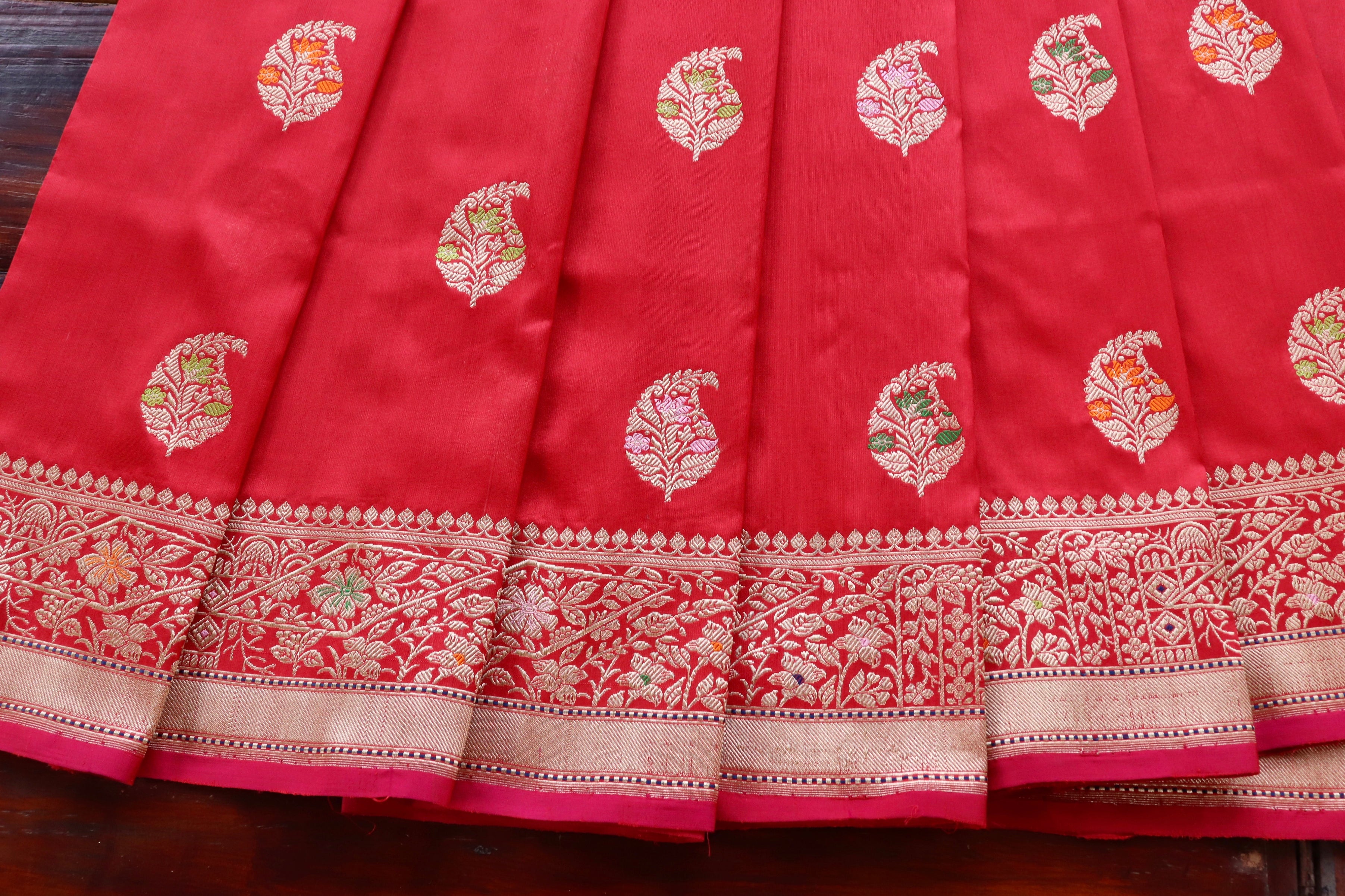 Red Kairy Pure Silk Handloom Banarasi Saree