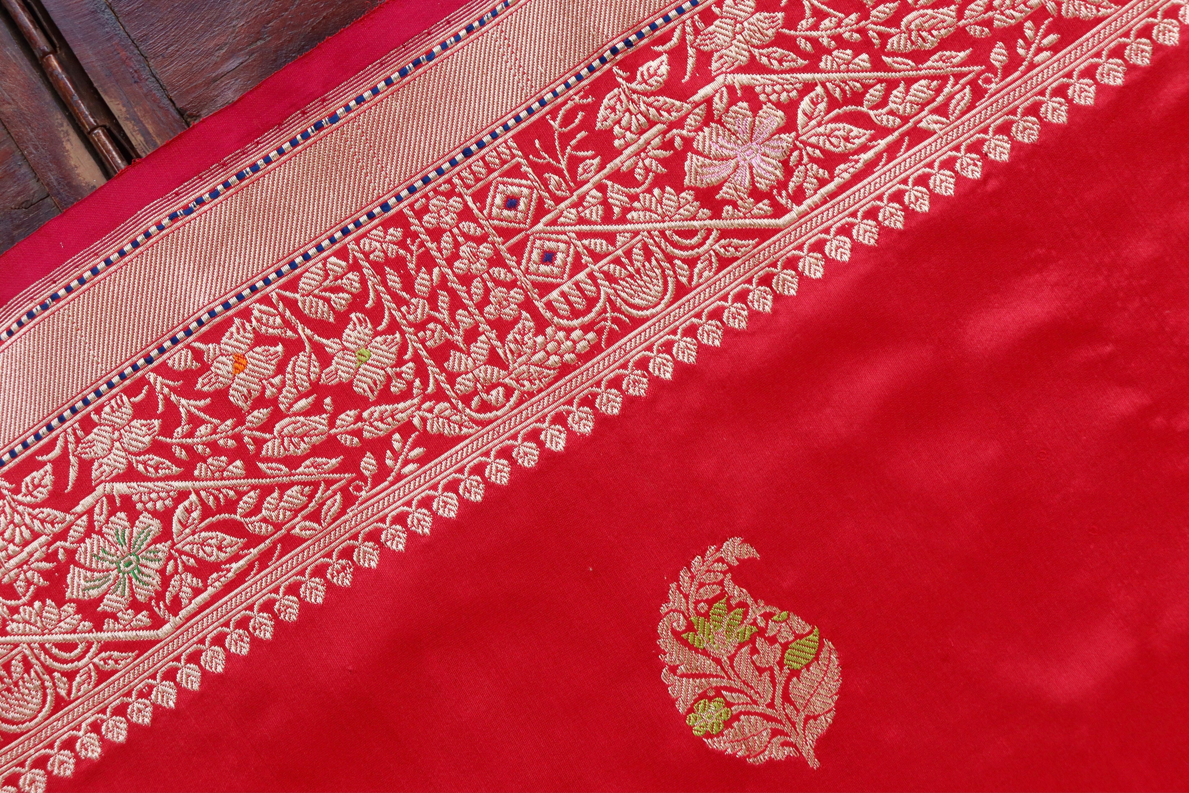 Red Kairy Pure Silk Handloom Banarasi Saree