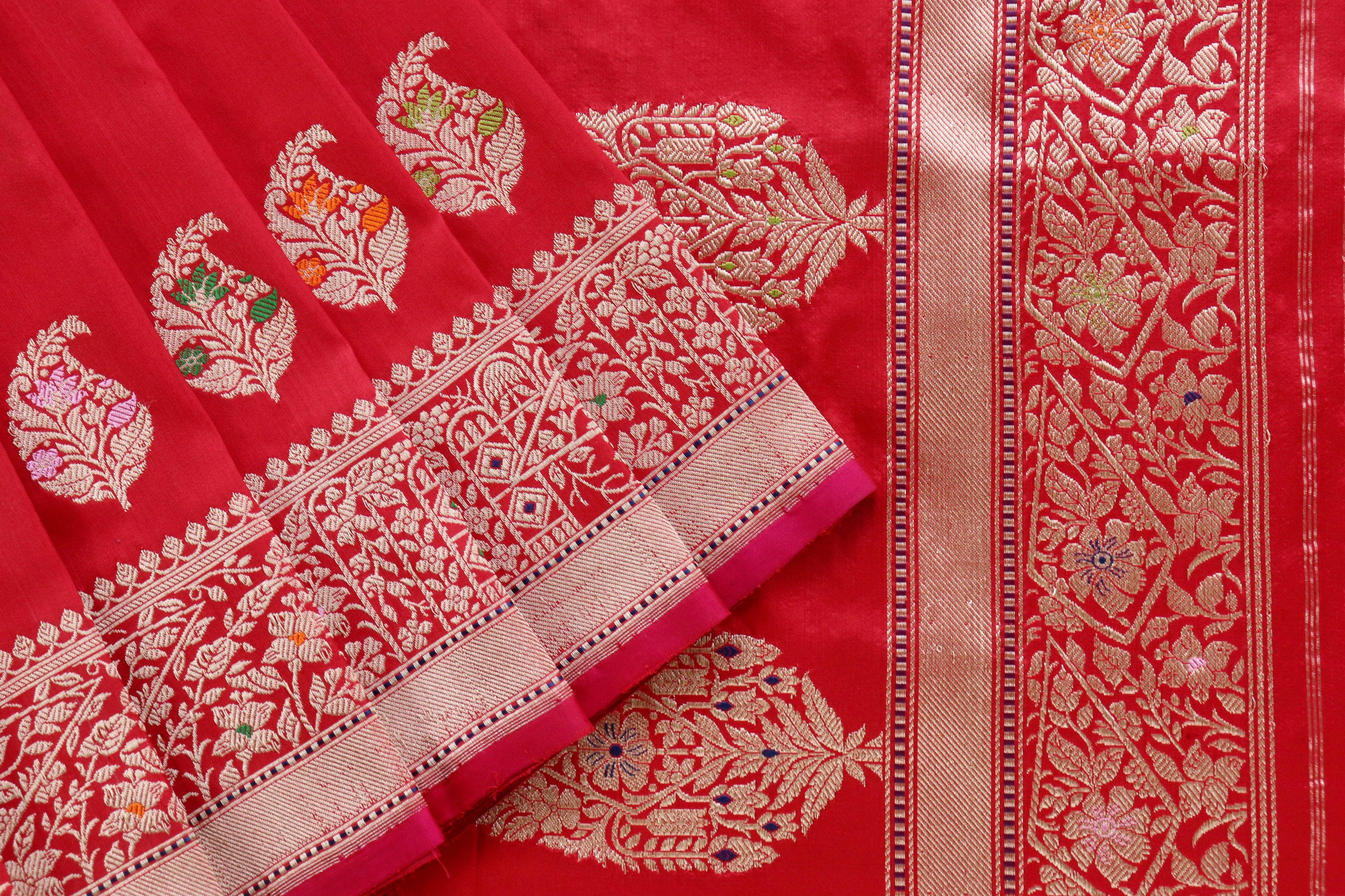 Red Kairy Pure Silk Handloom Banarasi Saree