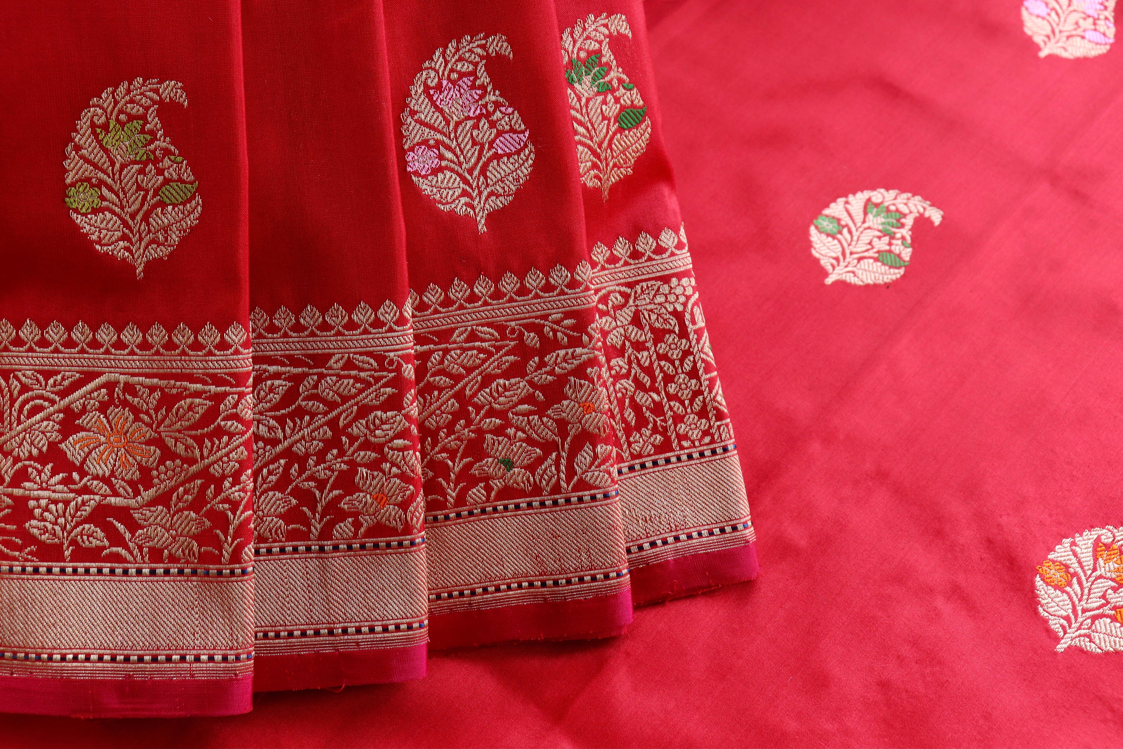 Red Kairy Pure Silk Handloom Banarasi Saree