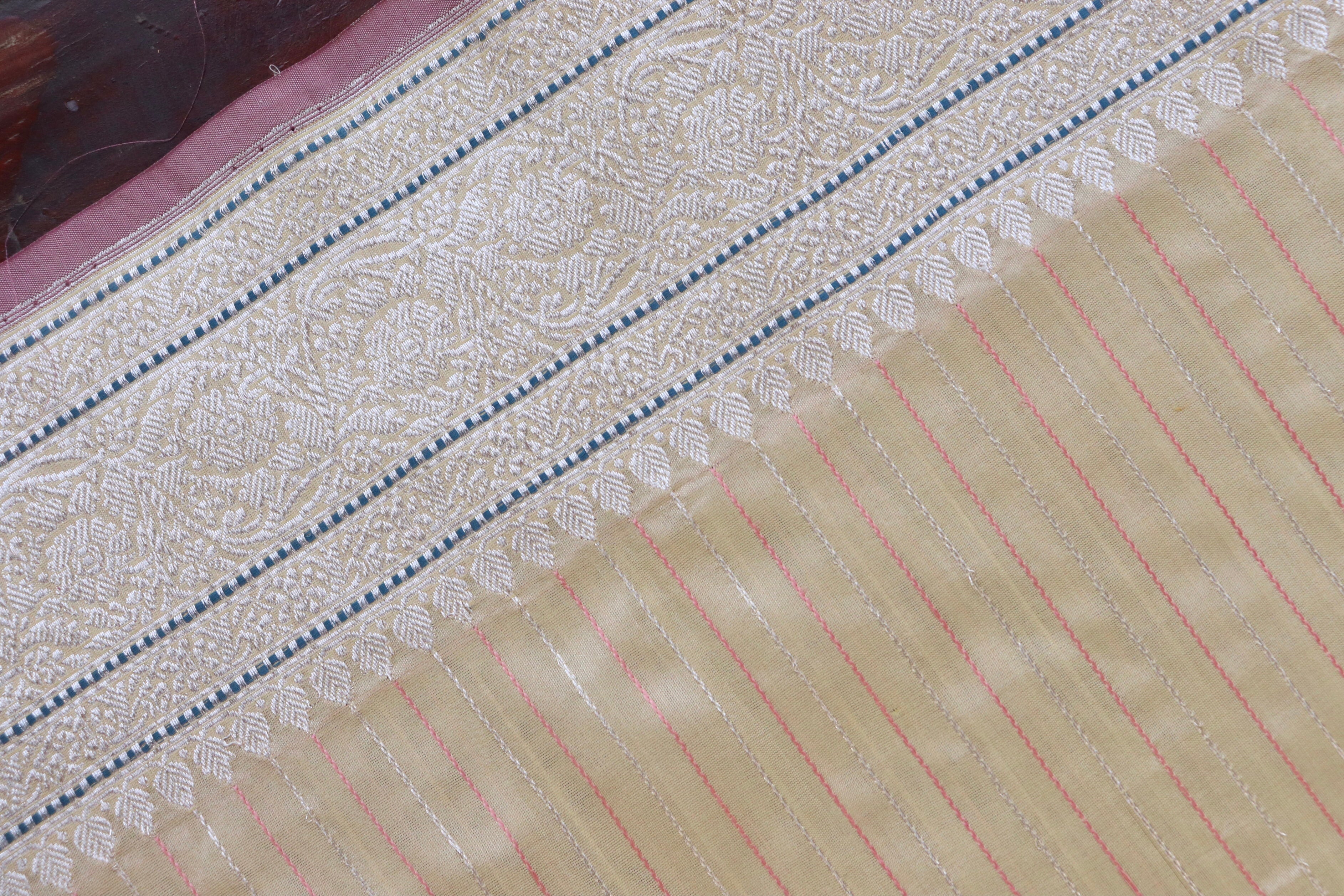 Cream Handloom Banarasi Silk Saree
