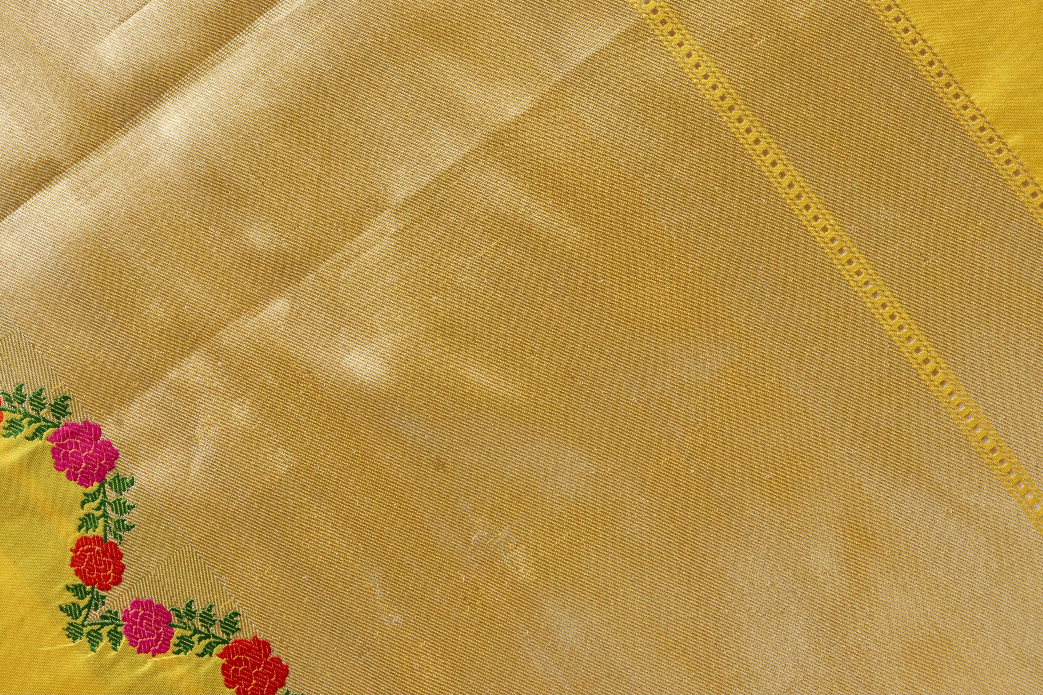 Mango Yellow Floral Border Pure Silk Handloom Banarasi Saree