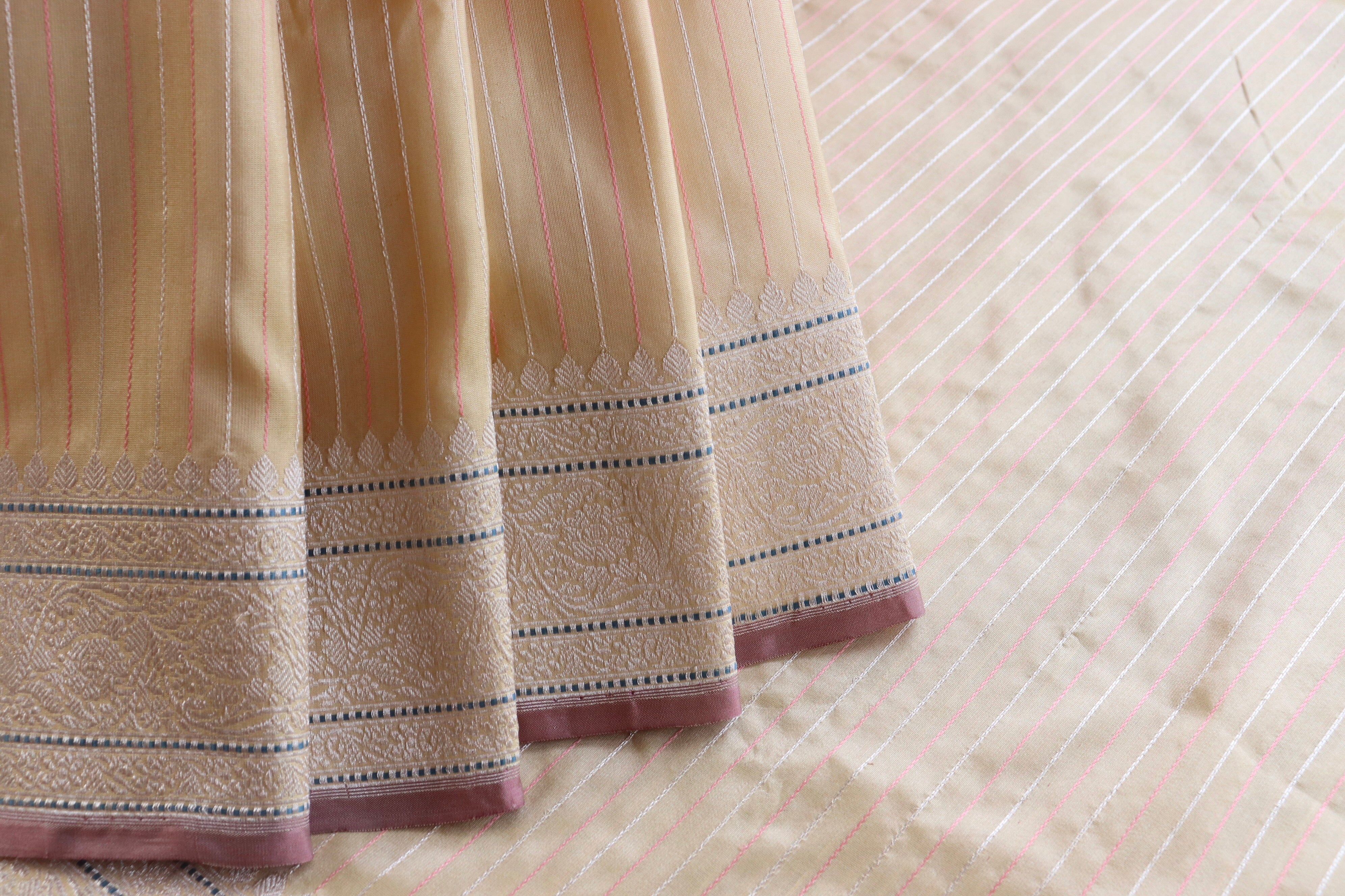 Cream Handloom Banarasi Silk Saree