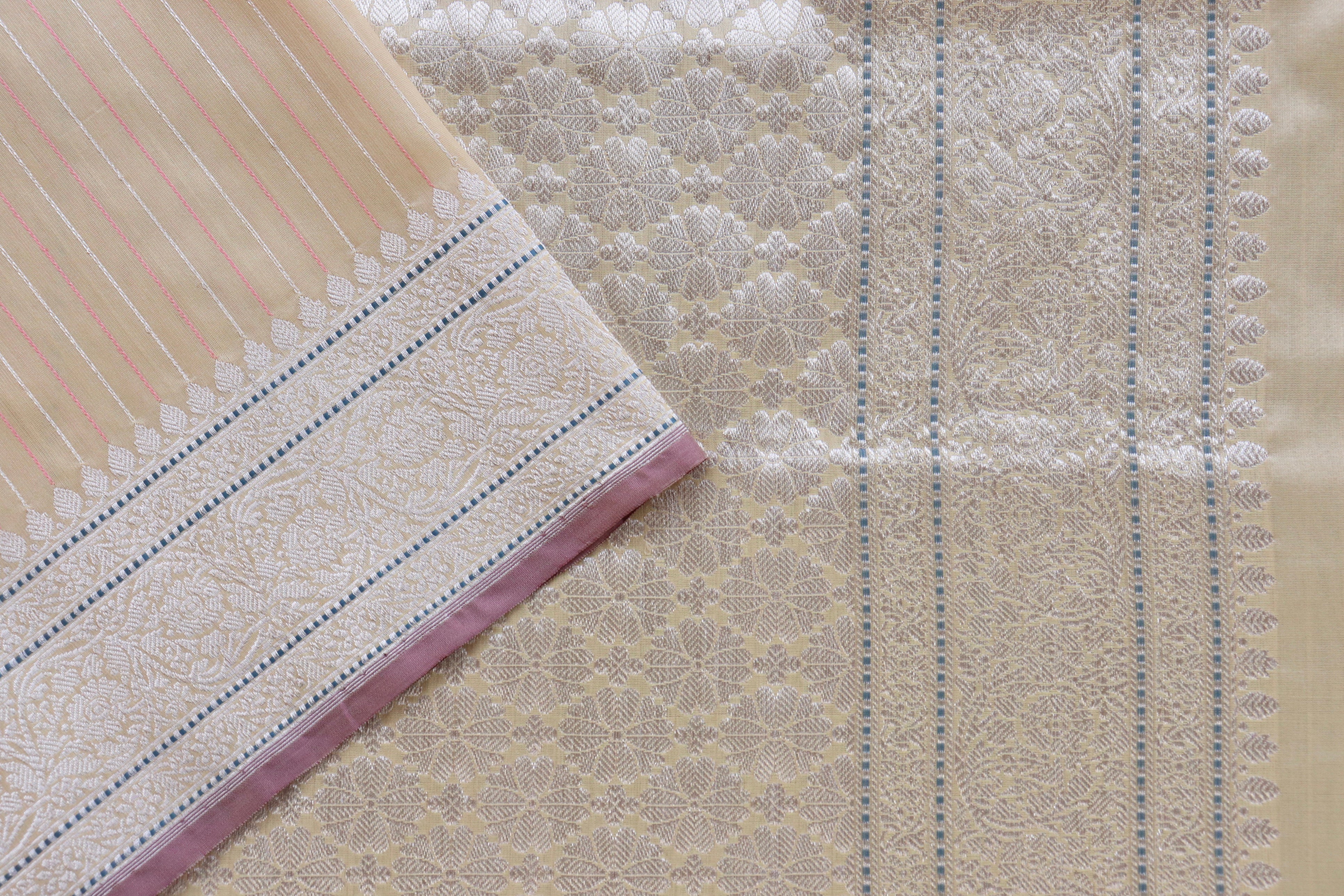 Cream Handloom Banarasi Silk Saree