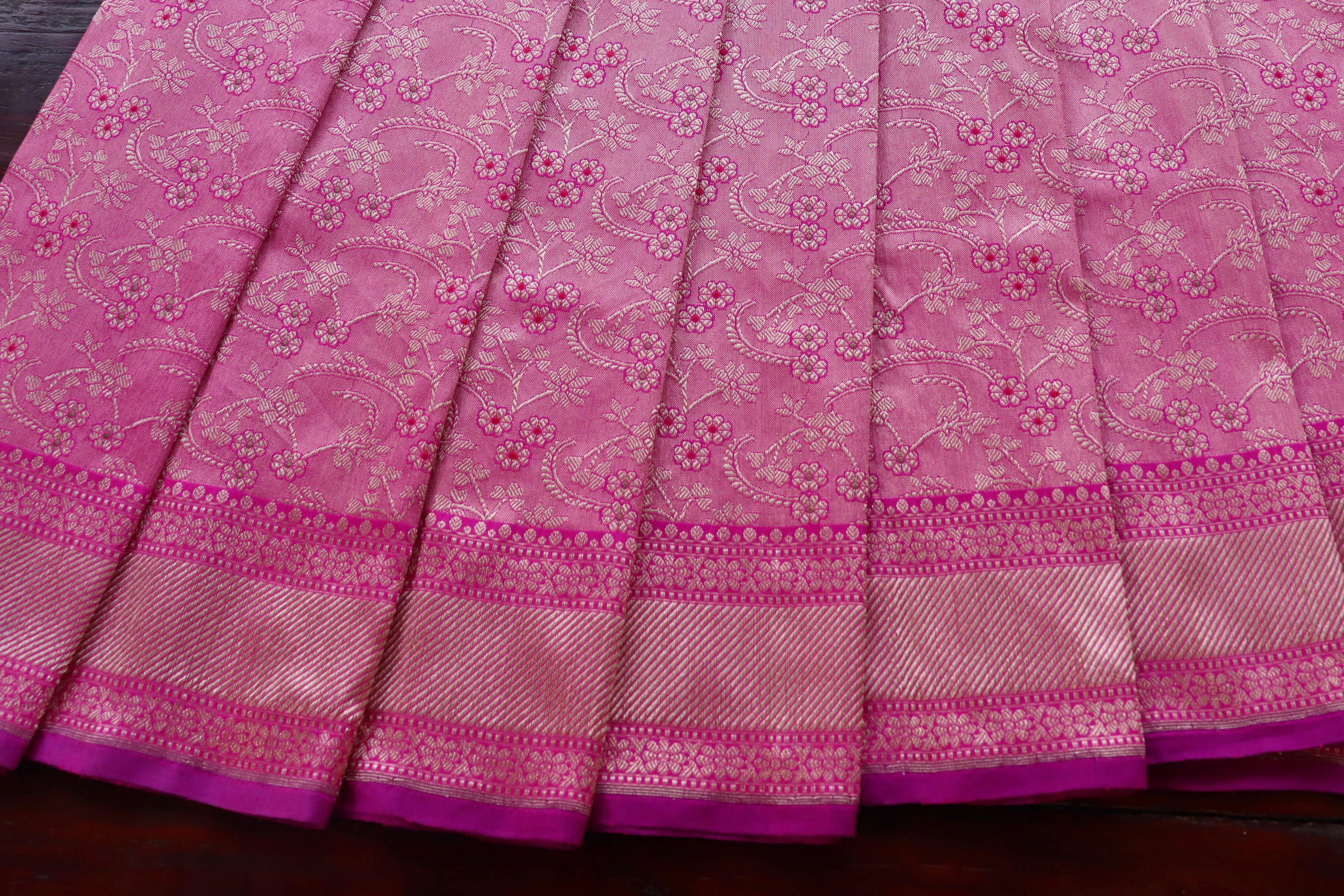 Pink Tanchoi Pure Silk Handloom Banarasi Saree