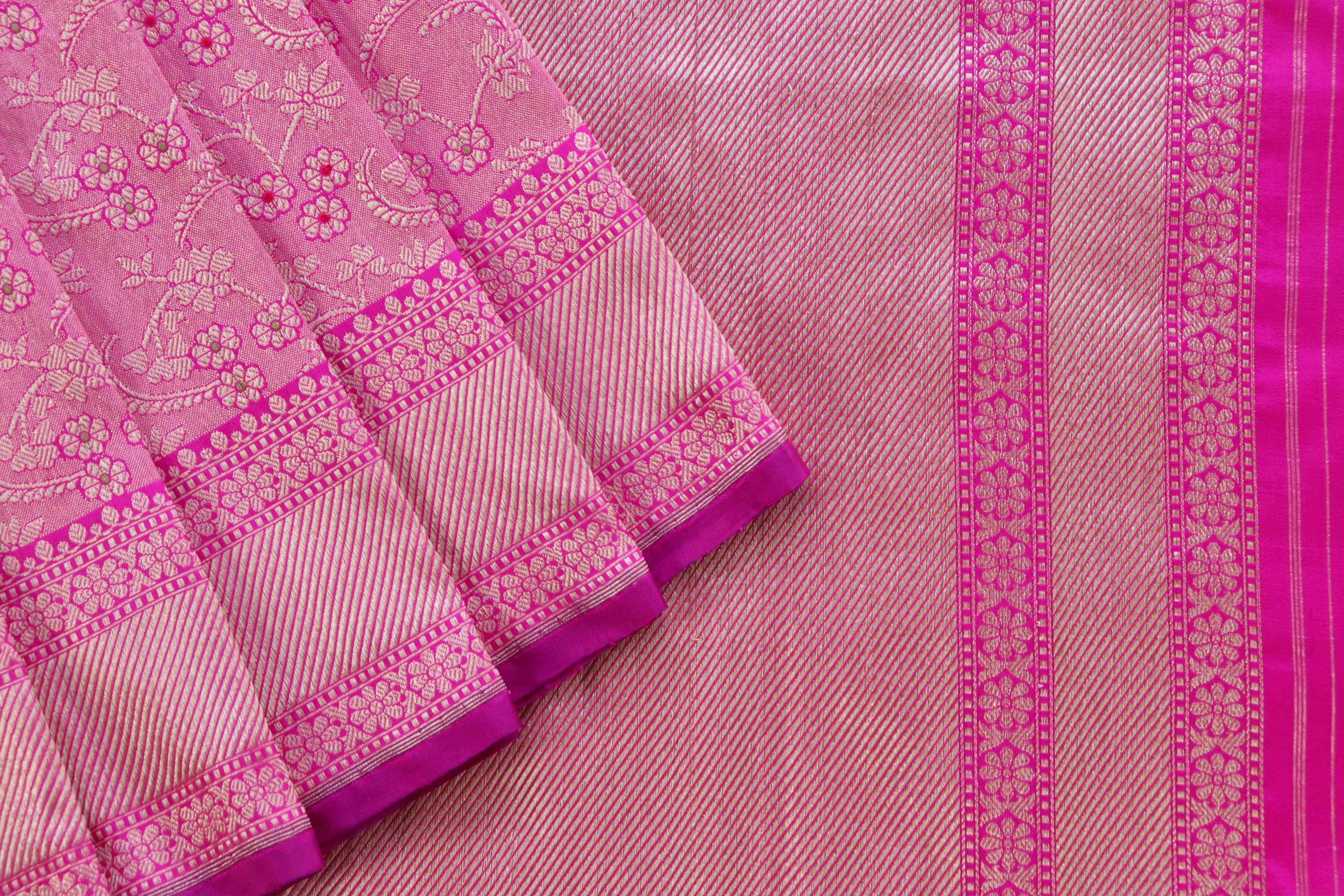 Pink Tanchoi Pure Silk Handloom Banarasi Saree