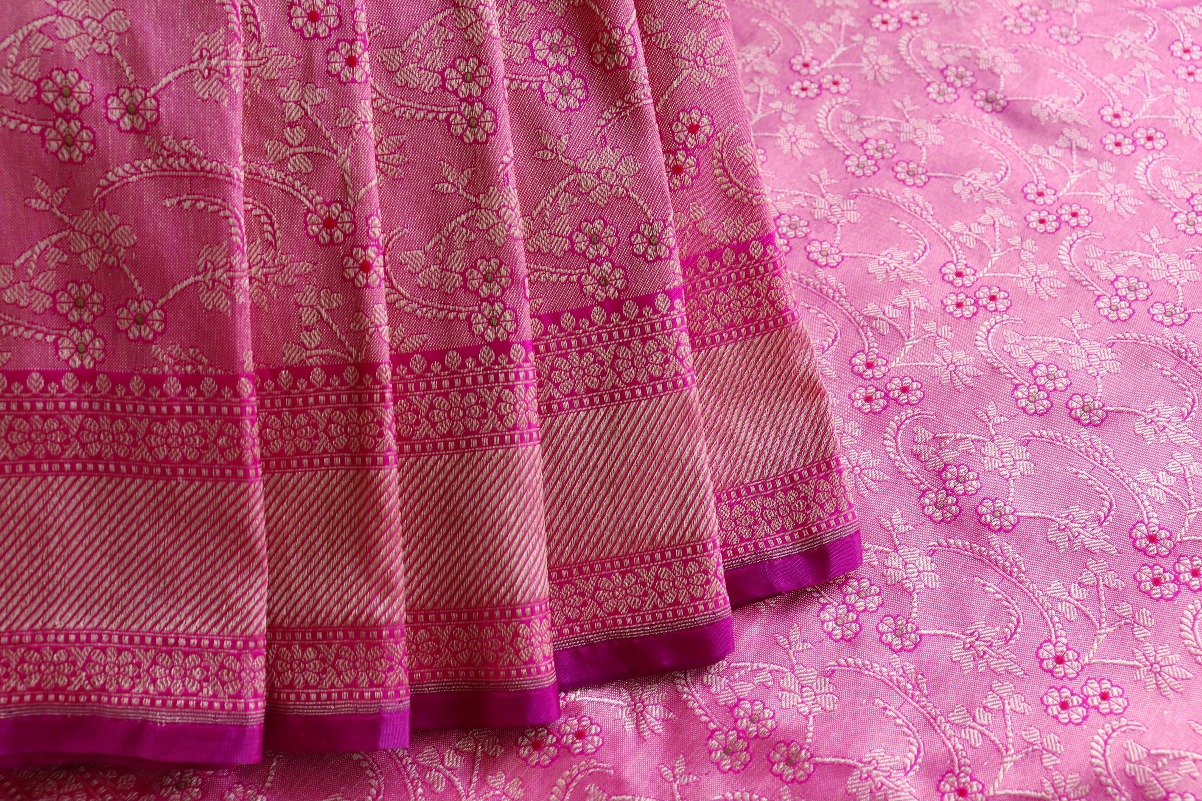Pink Tanchoi Pure Silk Handloom Banarasi Saree
