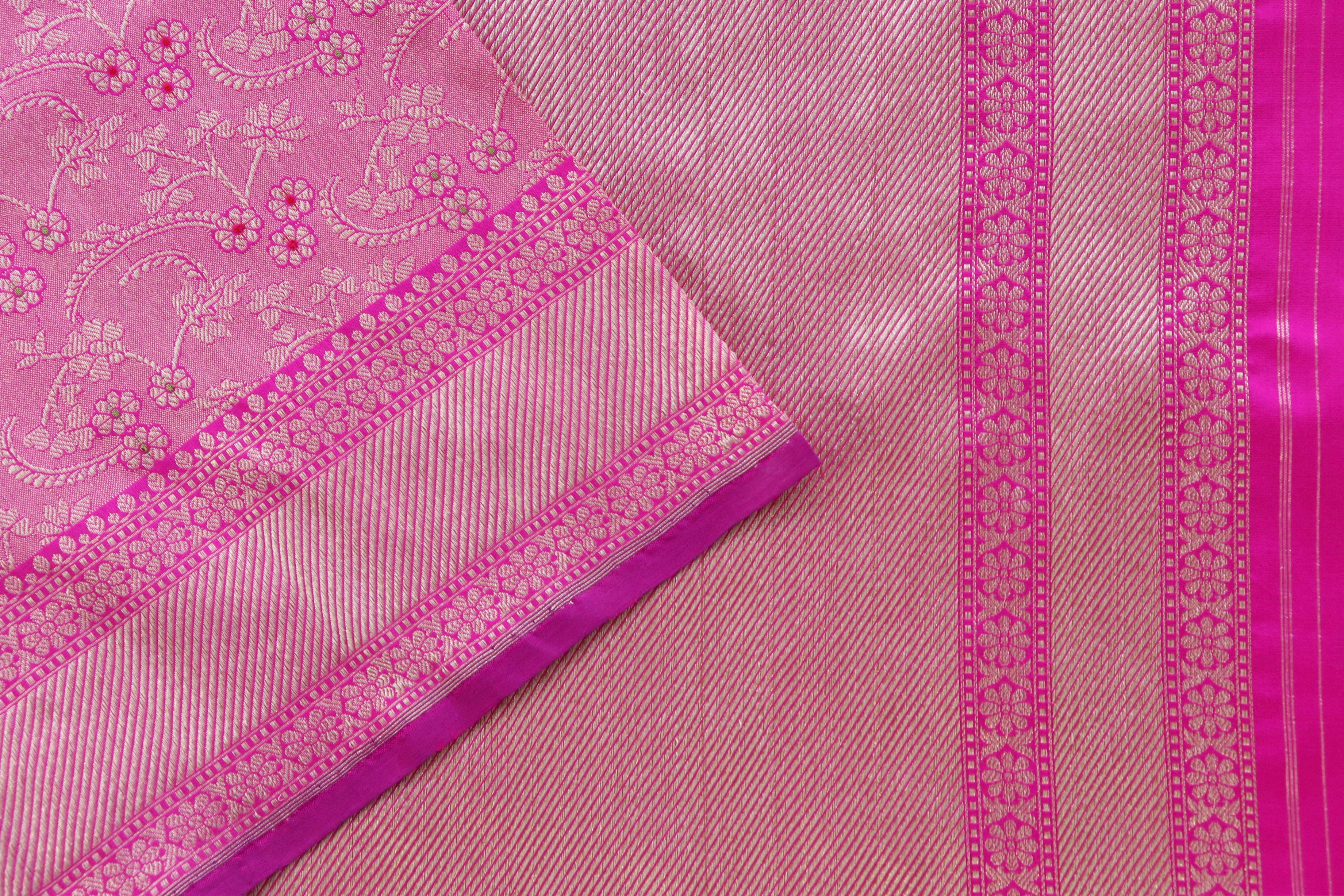 Pink Tanchoi Pure Silk Handloom Banarasi Saree