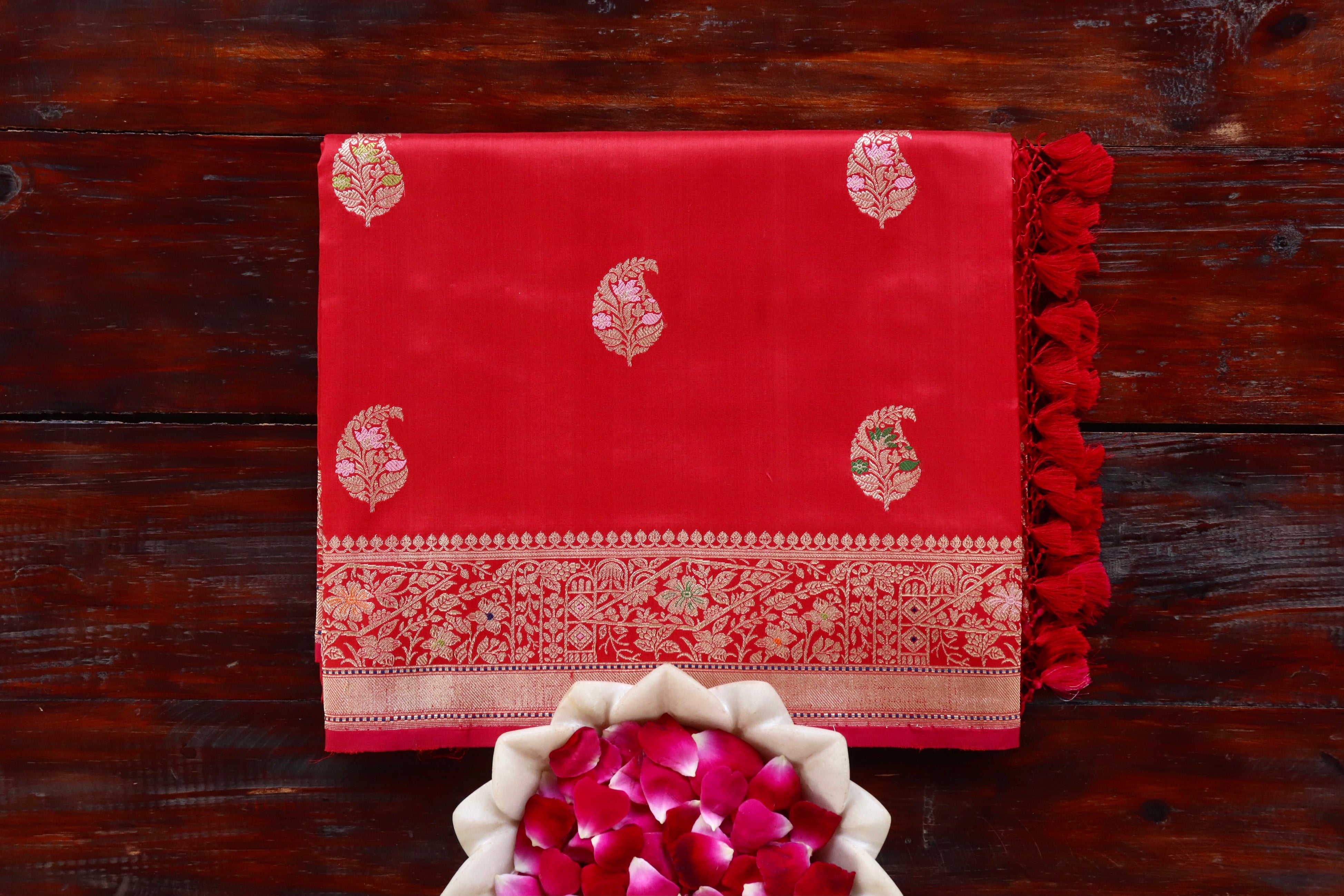 Red Kairy Pure Silk Handloom Banarasi Saree
