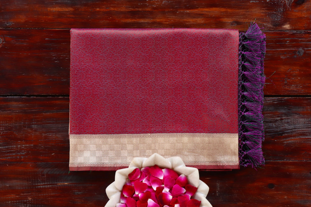 Plum handloom Banarsi saree with kairy motifs in pure silk
