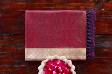 Plum handloom Banarsi saree with kairy motifs in pure silk