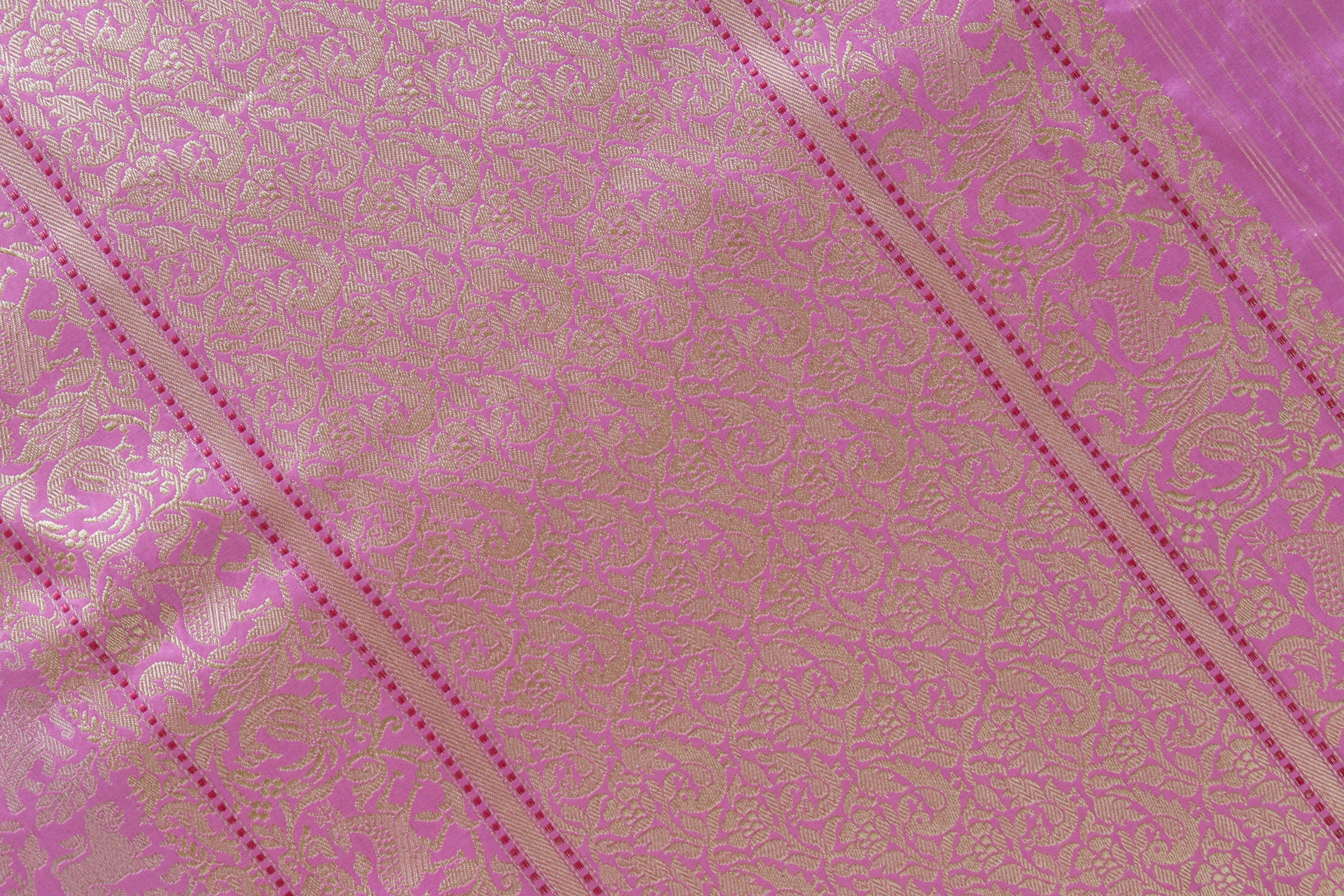 Baby Pink Tanchoi Shikargah Pure Silk Handloom Banarasi Saree