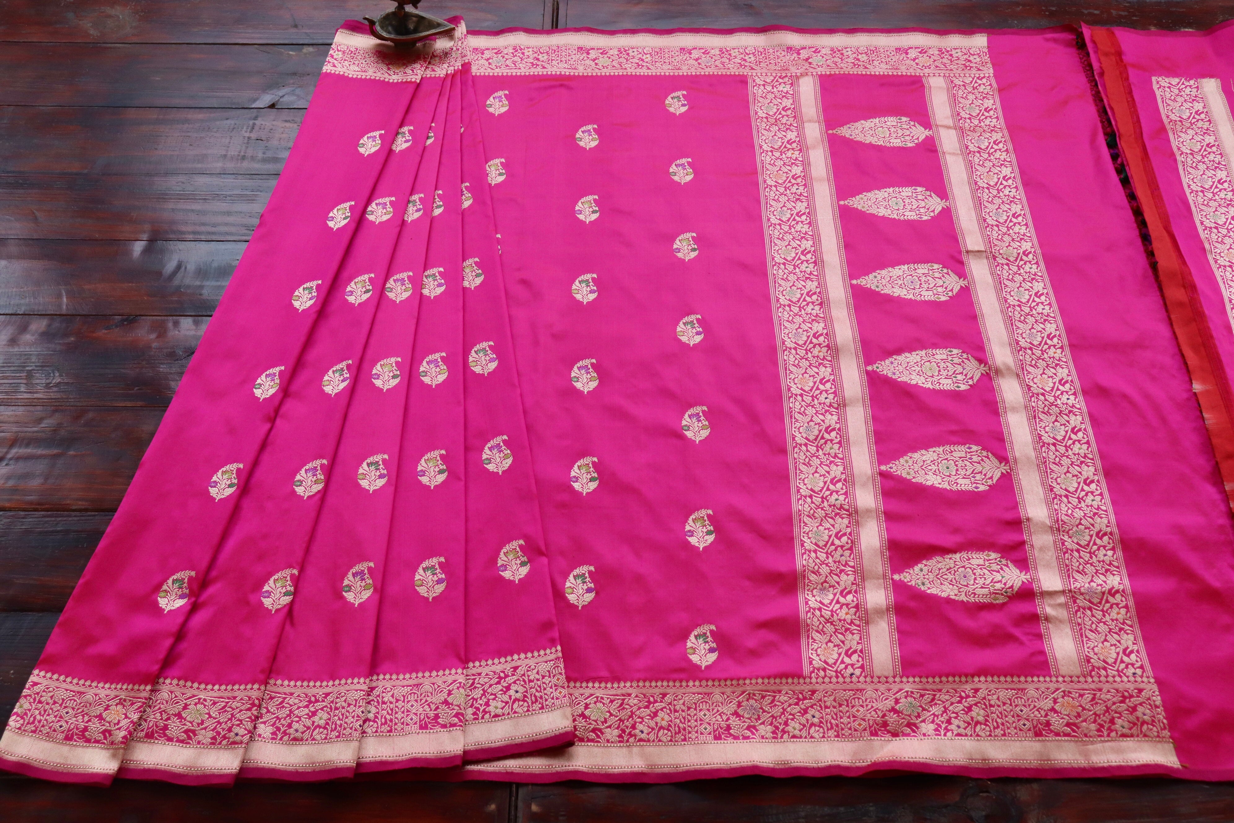 Rani Pink Kairy Pure Silk Handloom Banarasi Saree