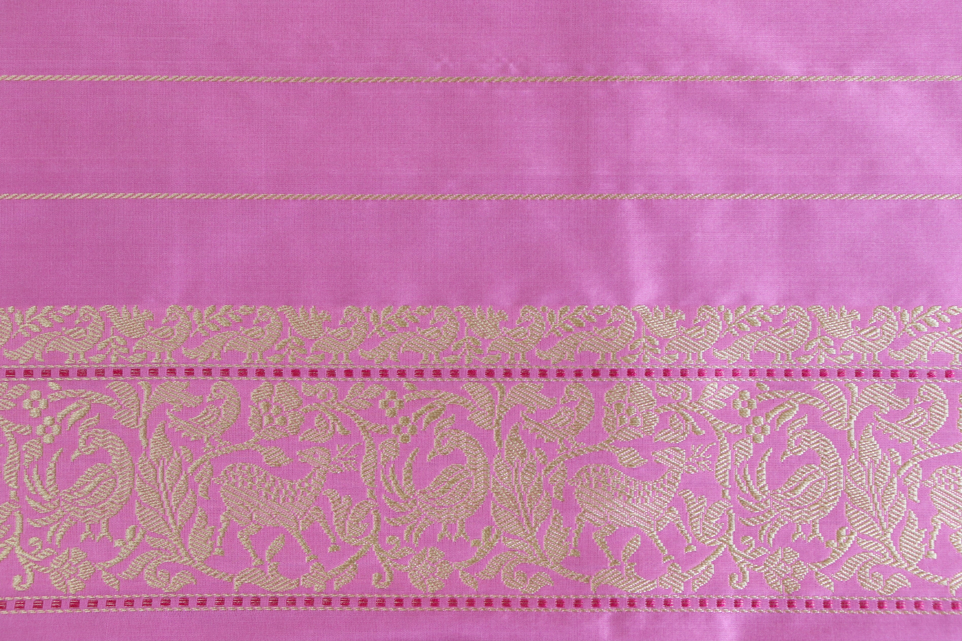 Baby Pink Tanchoi Shikargah Pure Silk Handloom Banarasi Saree