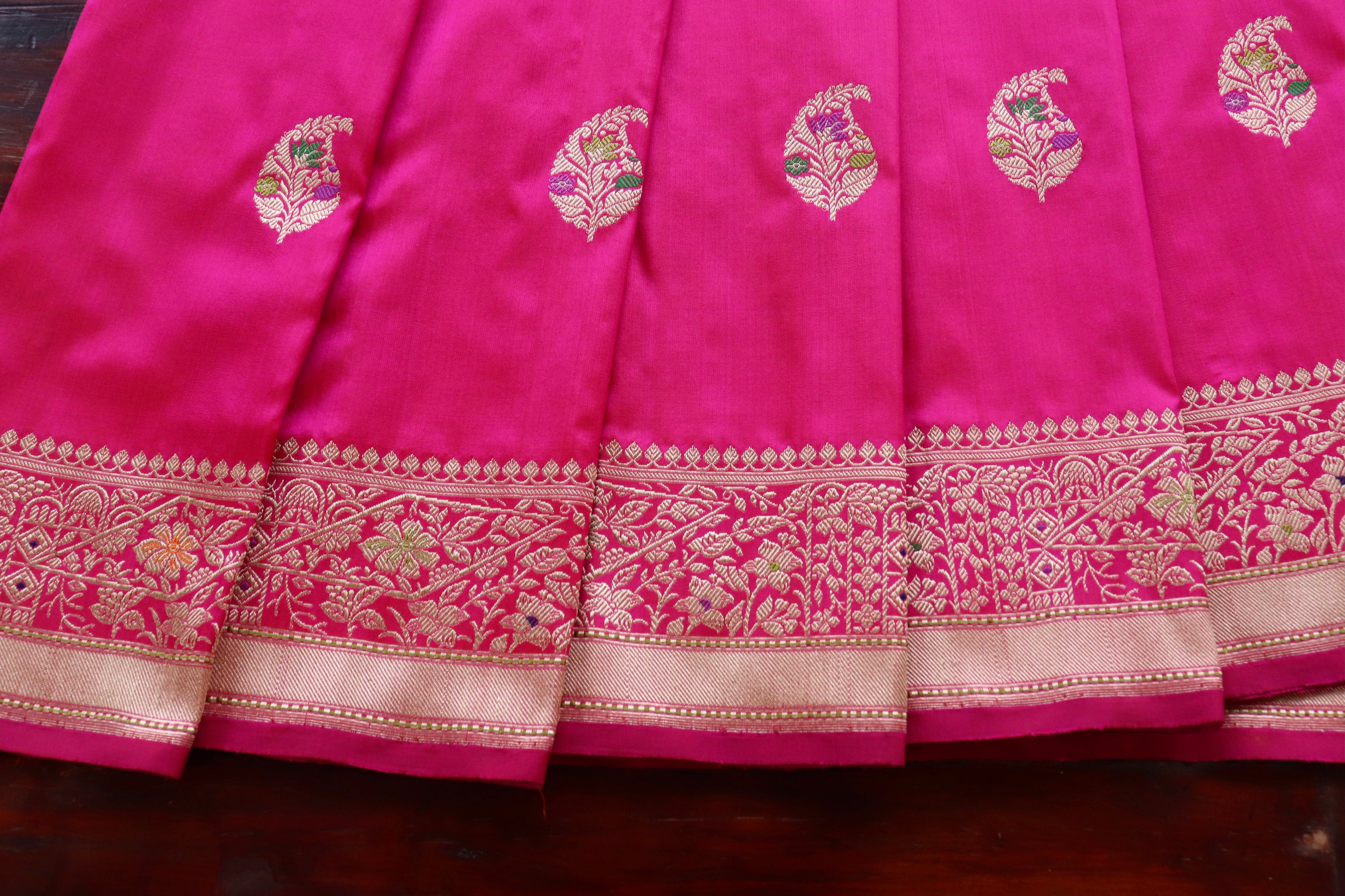 Rani Pink Kairy Pure Silk Handloom Banarasi Saree