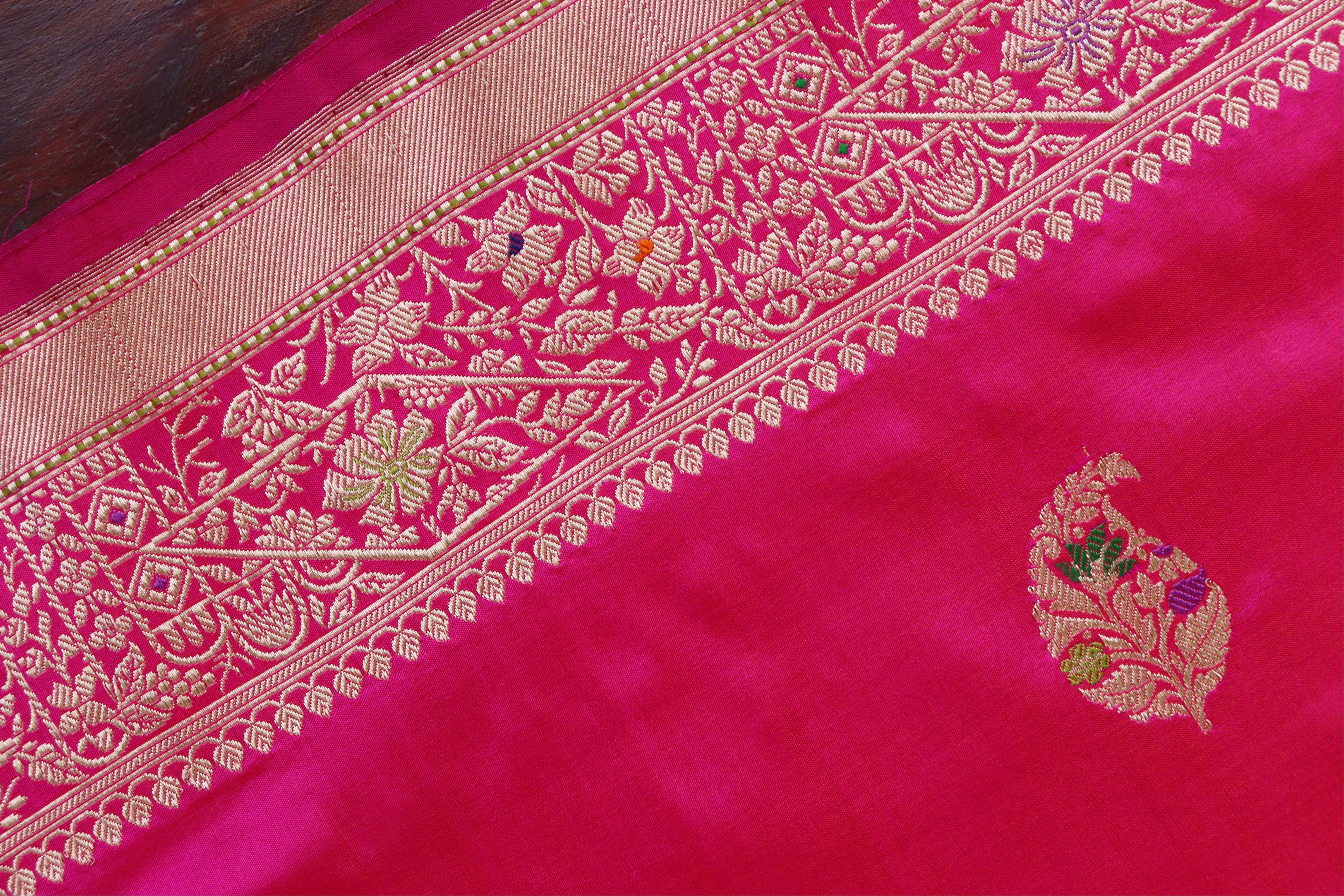 Rani Pink Kairy Pure Silk Handloom Banarasi Saree