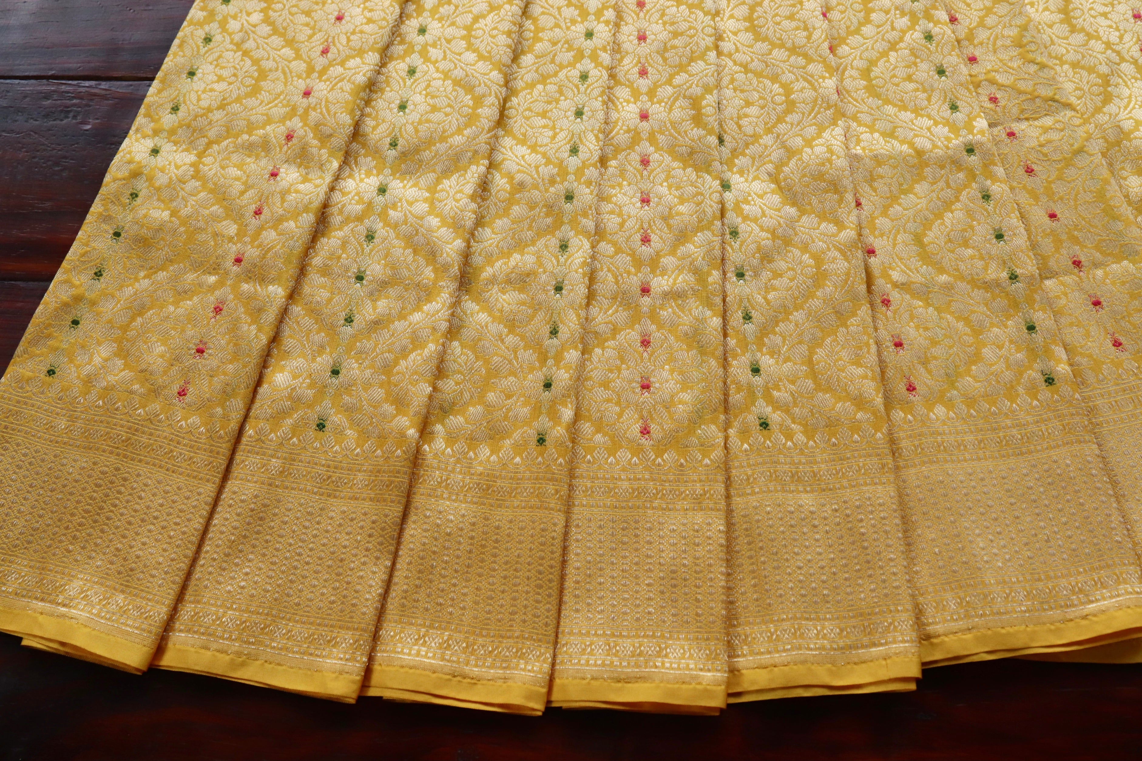 Yellow Meenadar Tanchoi Pure Silk Handloom Banarasi Saree