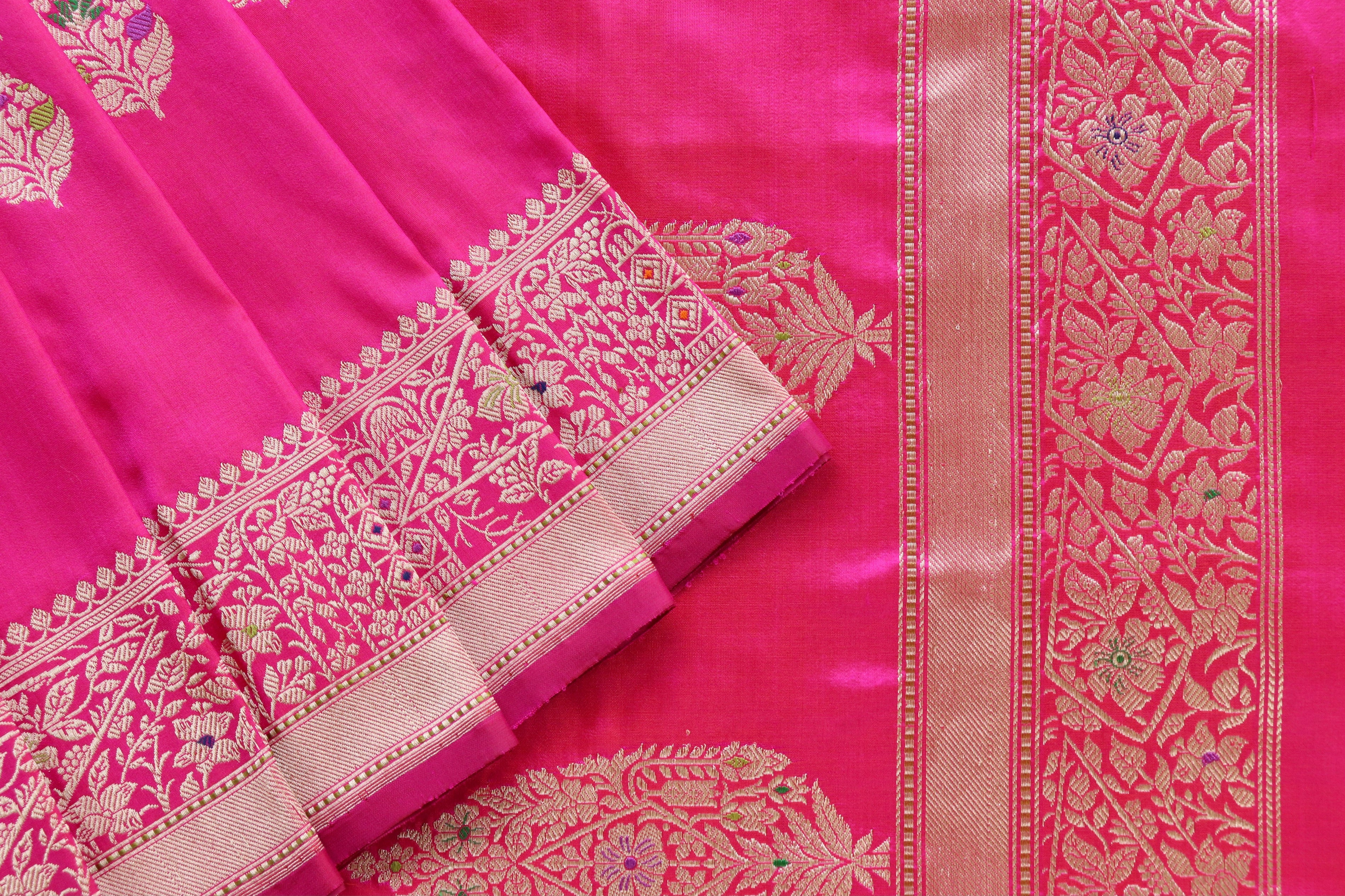 Rani Pink Kairy Pure Silk Handloom Banarasi Saree