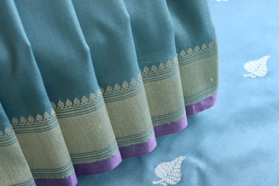 Pallu detail of Vivid Sky Blue Kadhua Banarasi saree