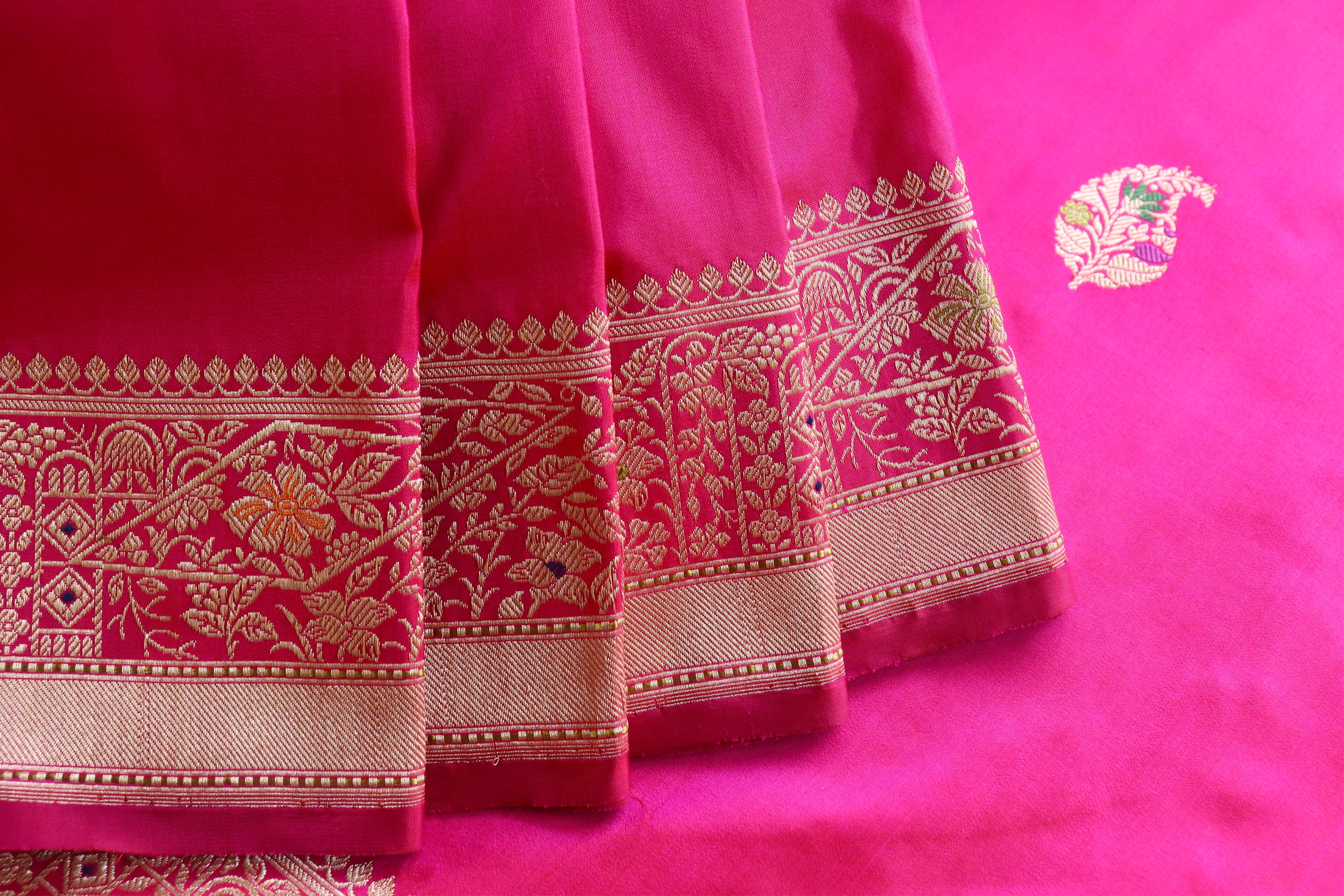 Rani Pink Kairy Pure Silk Handloom Banarasi Saree