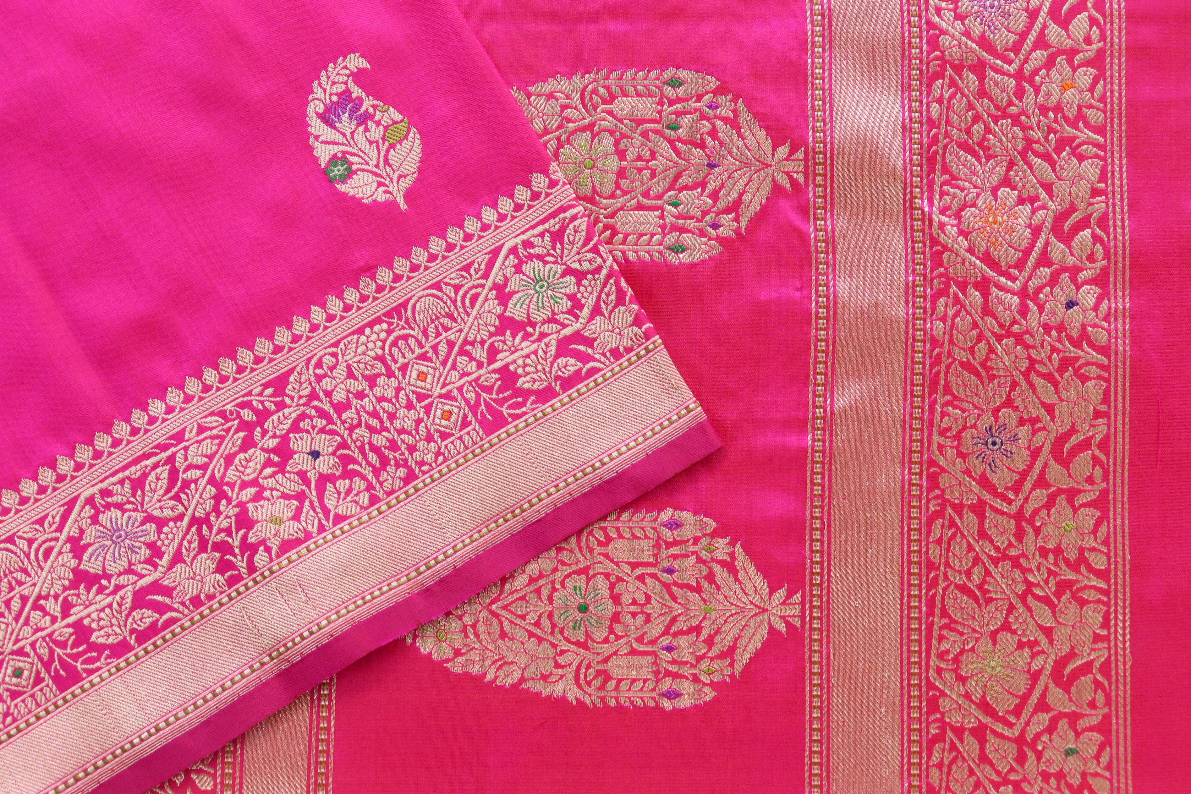 Rani Pink Kairy Pure Silk Handloom Banarasi Saree