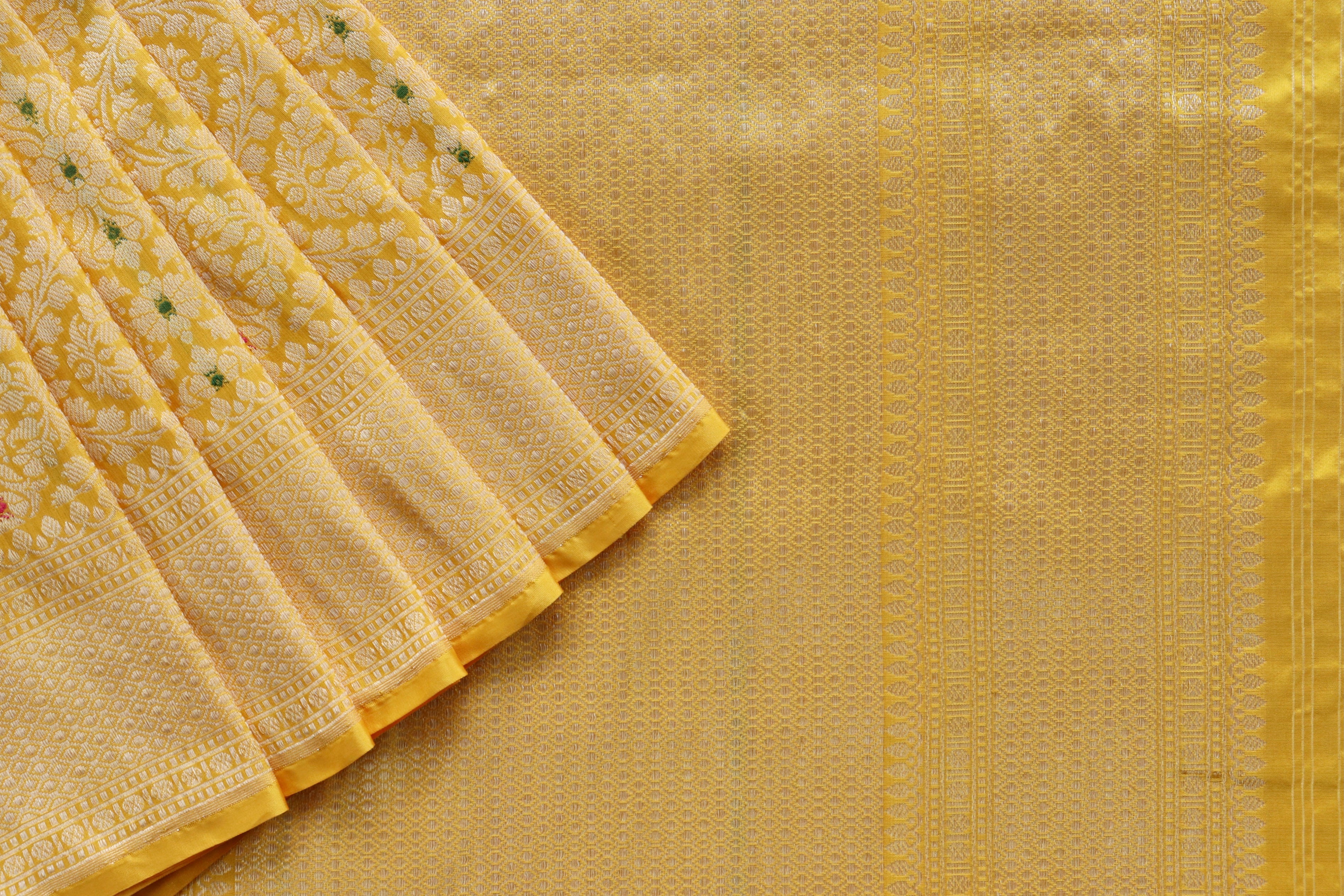 Yellow Meenadar Tanchoi Pure Silk Handloom Banarasi Saree