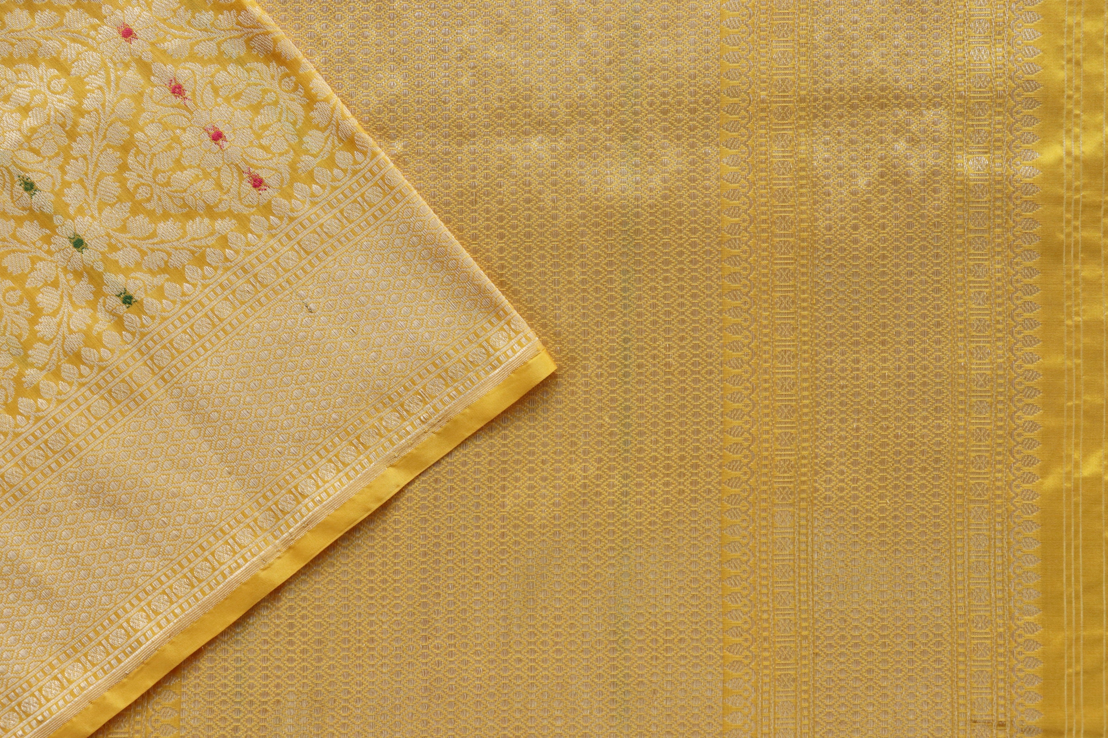 Yellow Meenadar Tanchoi Pure Silk Handloom Banarasi Saree