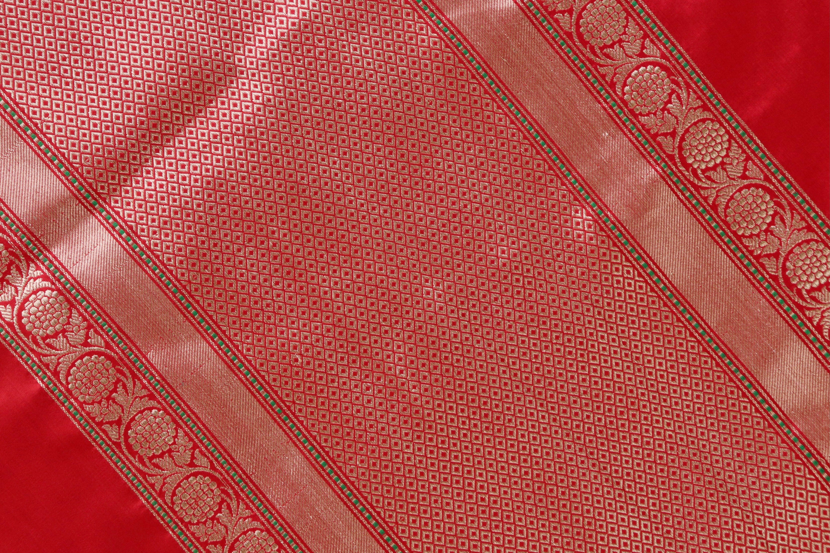Red Aisha Kadhua Motif Pure Katan Silk Handloom Saree