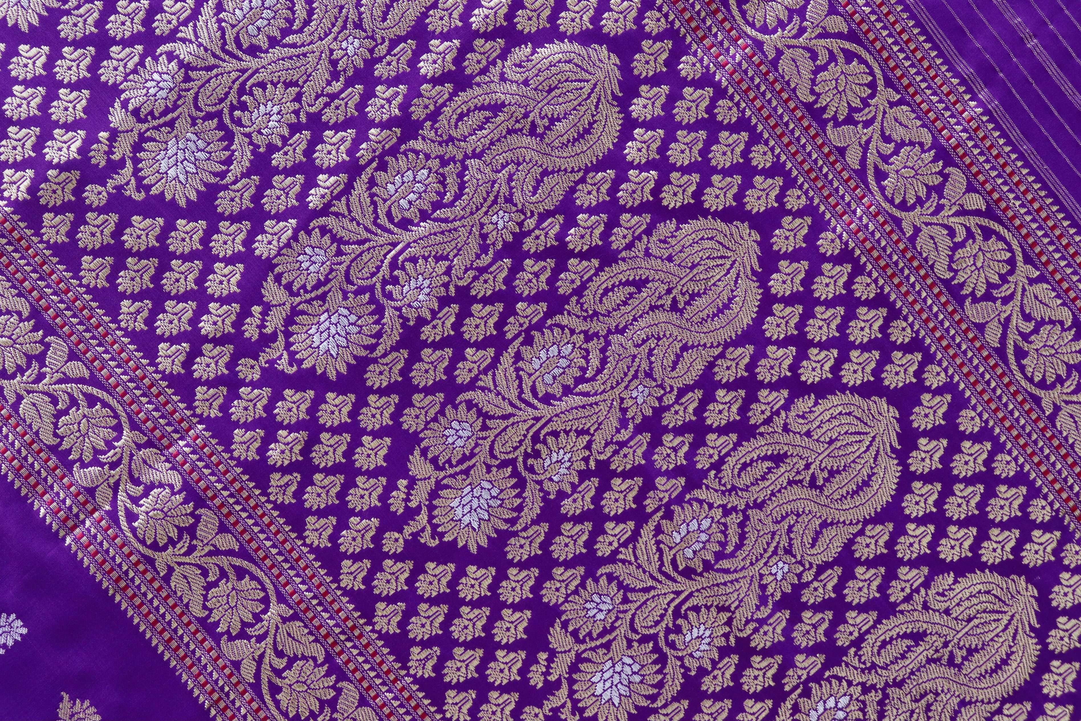 Purple Kadhua Motif Pure Silk Handloom Banarasi Saree