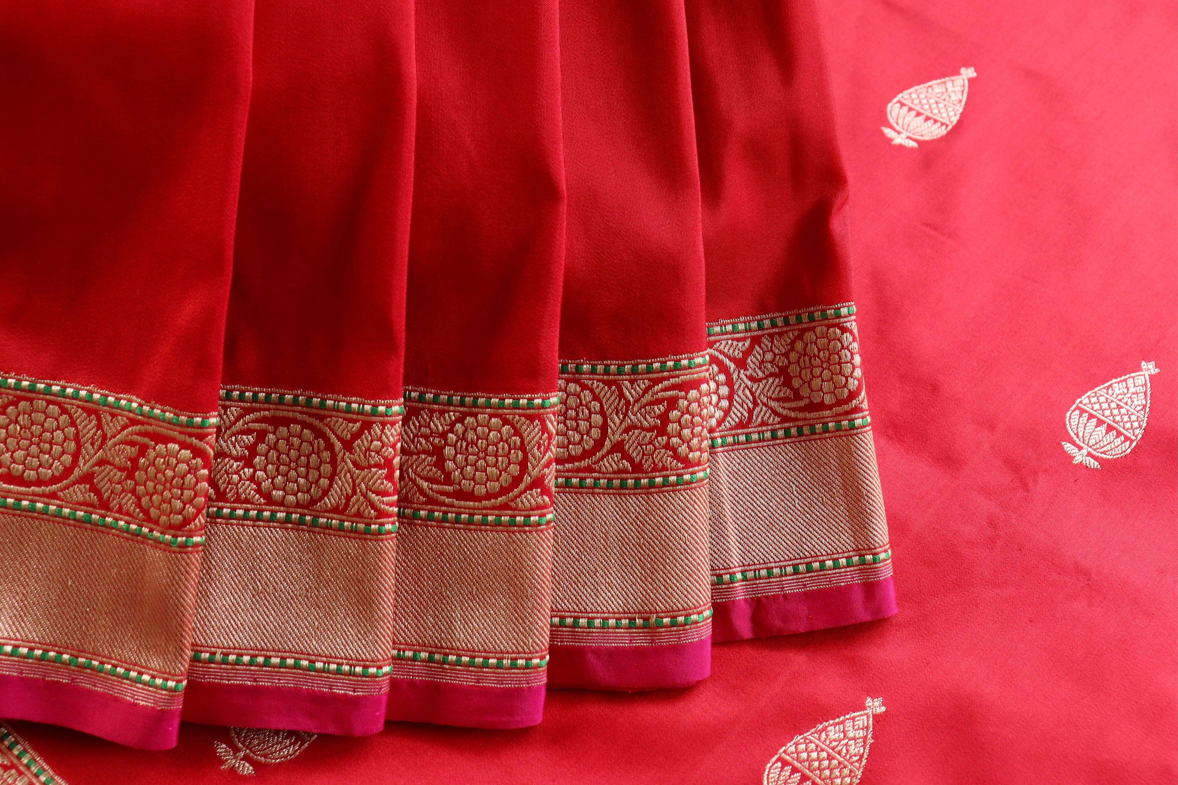 Red Aisha Kadhua Motif Pure Katan Silk Handloom Saree