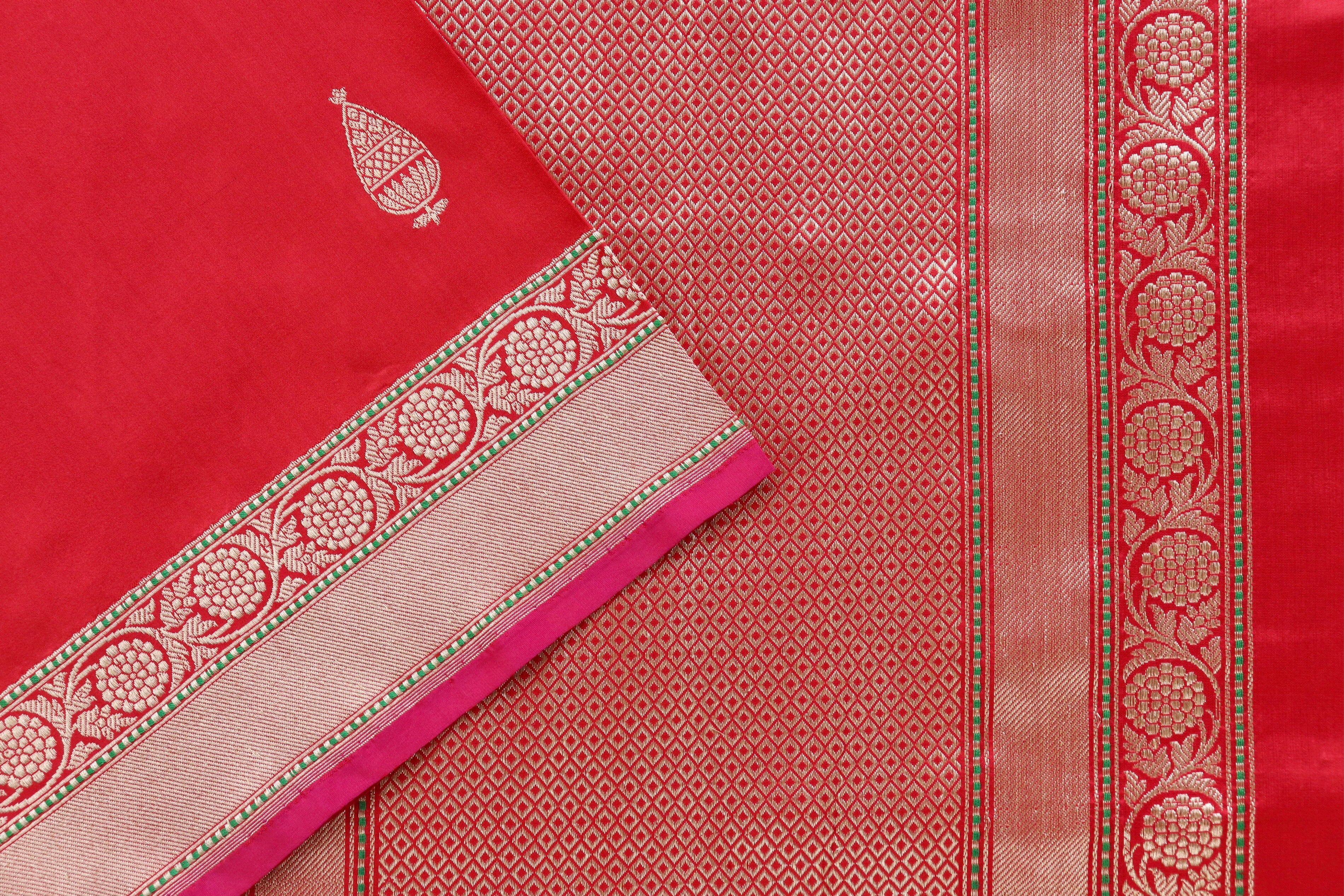 Red Aisha Kadhua Motif Pure Katan Silk Handloom Saree