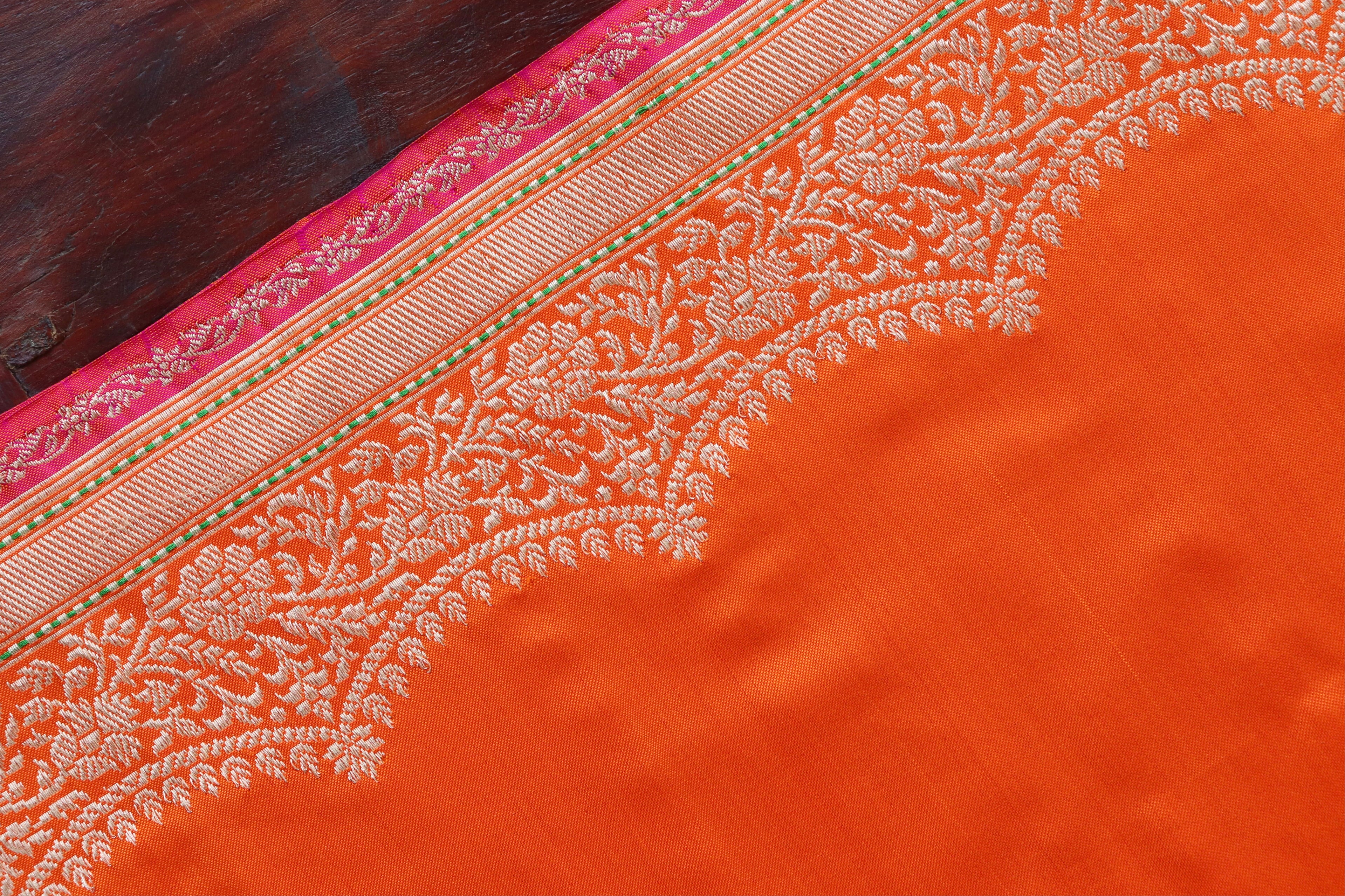 Orange Butterfly Motif Pure Silk Handloom Banarasi Saree