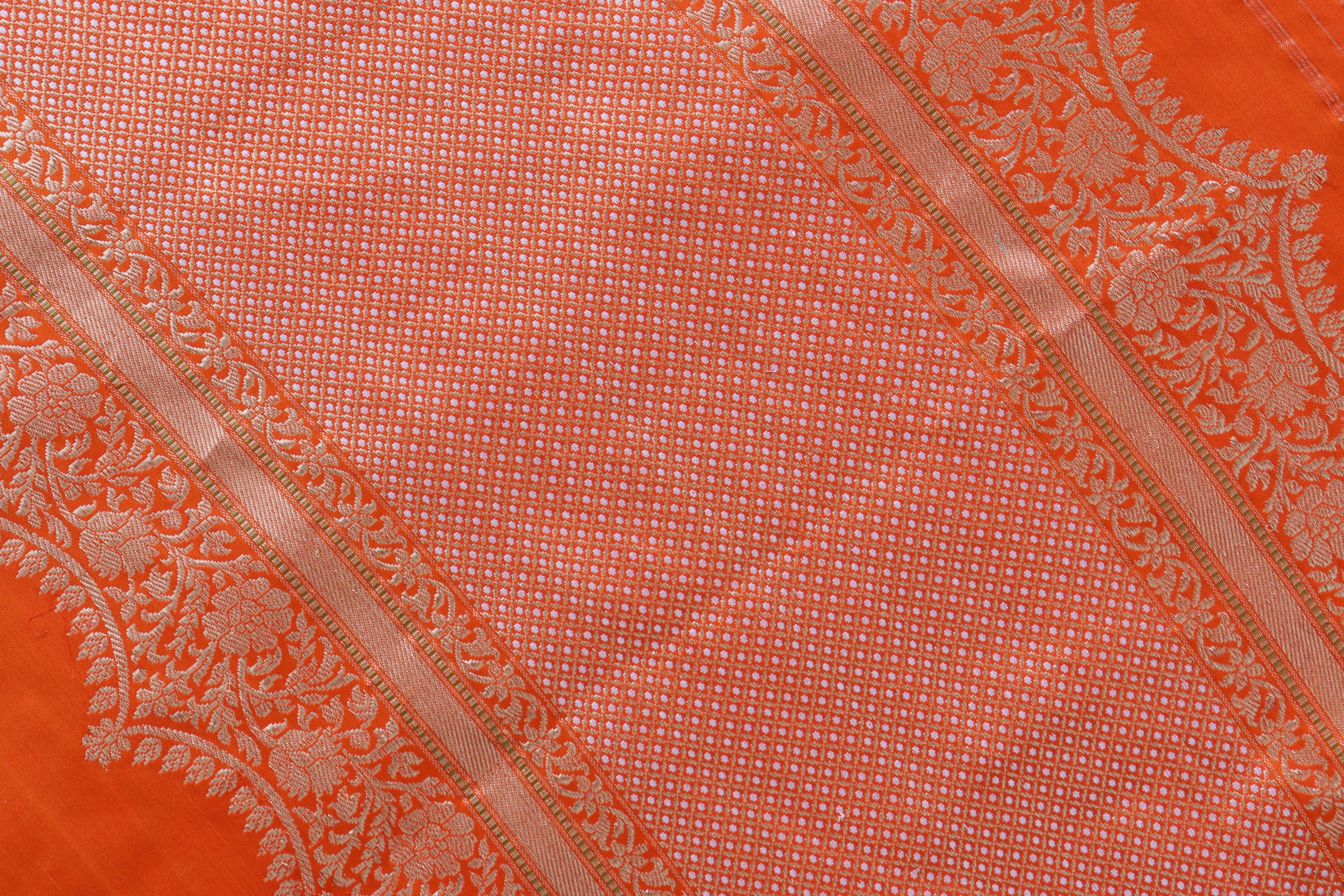 Orange Butterfly Motif Pure Silk Handloom Banarasi Saree