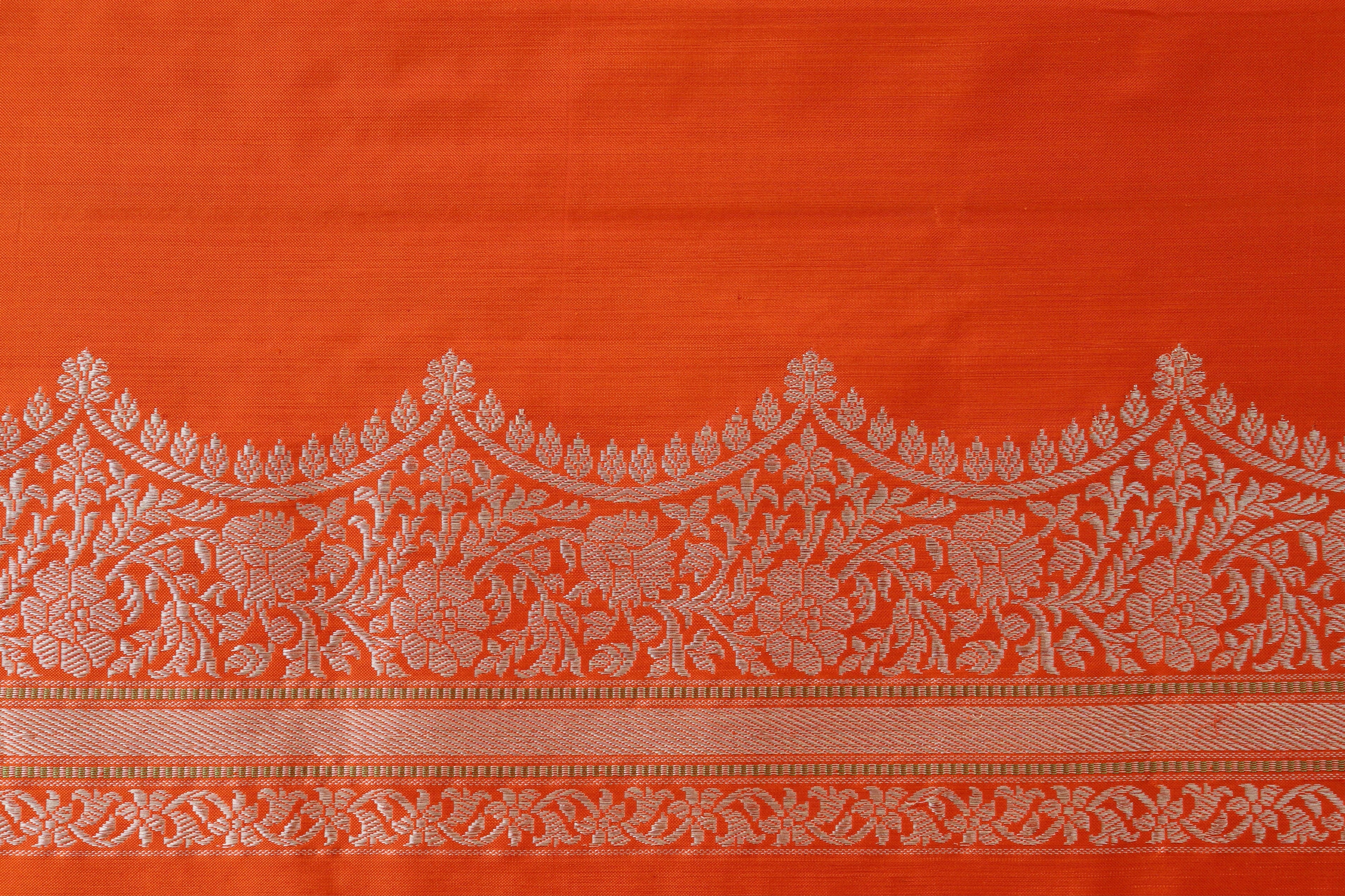 Orange Butterfly Motif Pure Silk Handloom Banarasi Saree