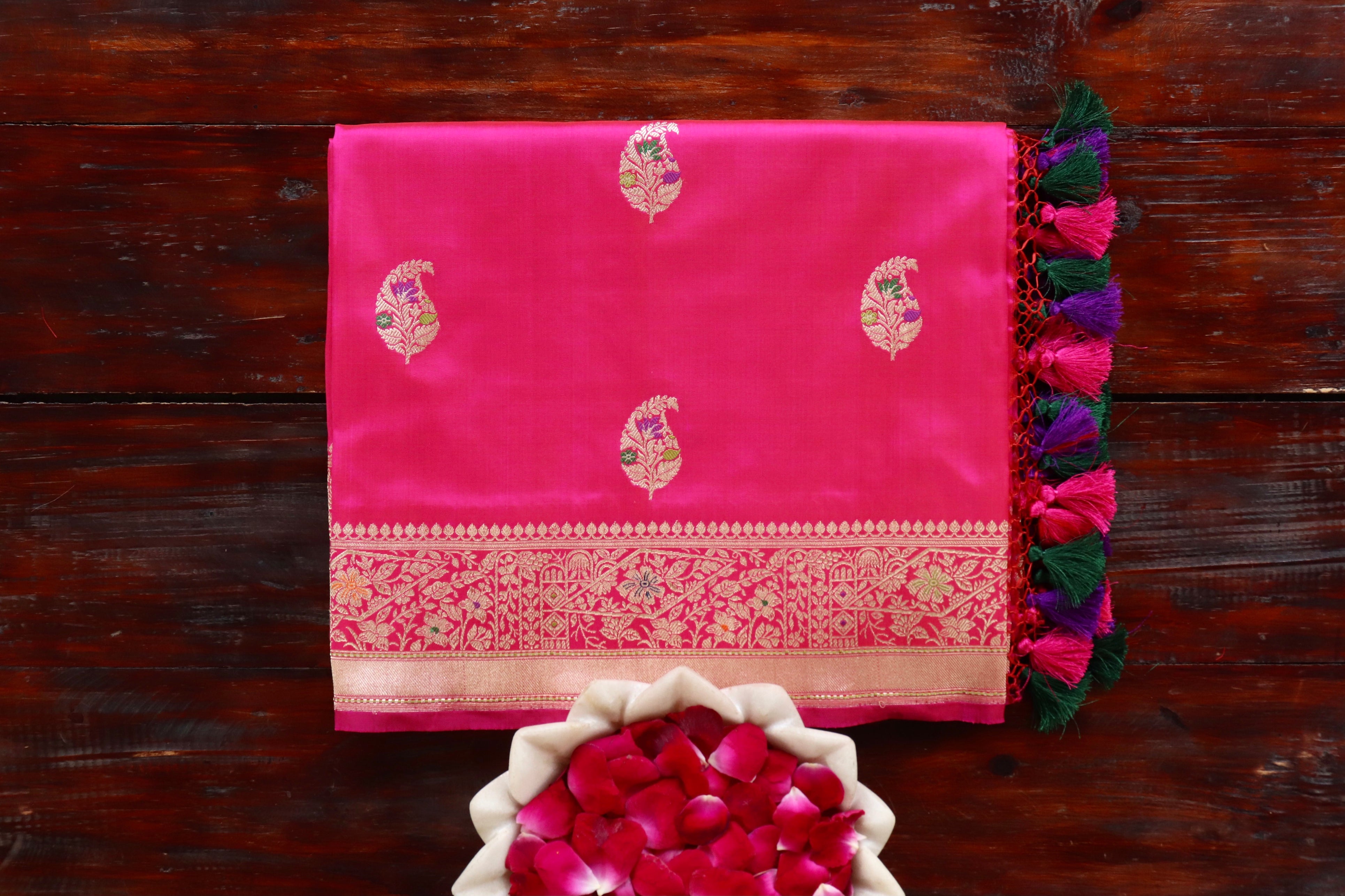 Rani Pink Kairy Pure Silk Handloom Banarasi Saree