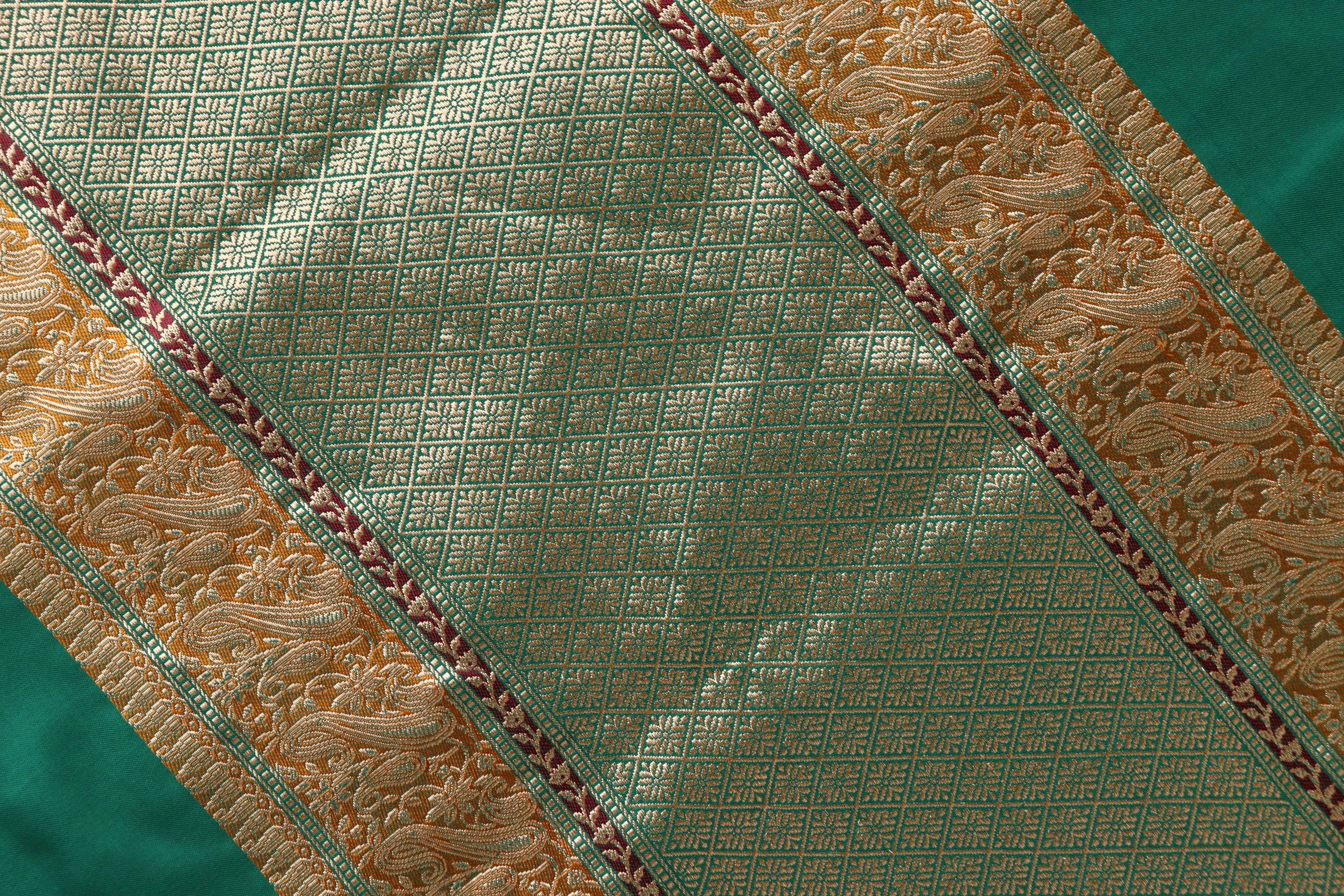 Green Banarasi Handwoven Satin Silk Saree