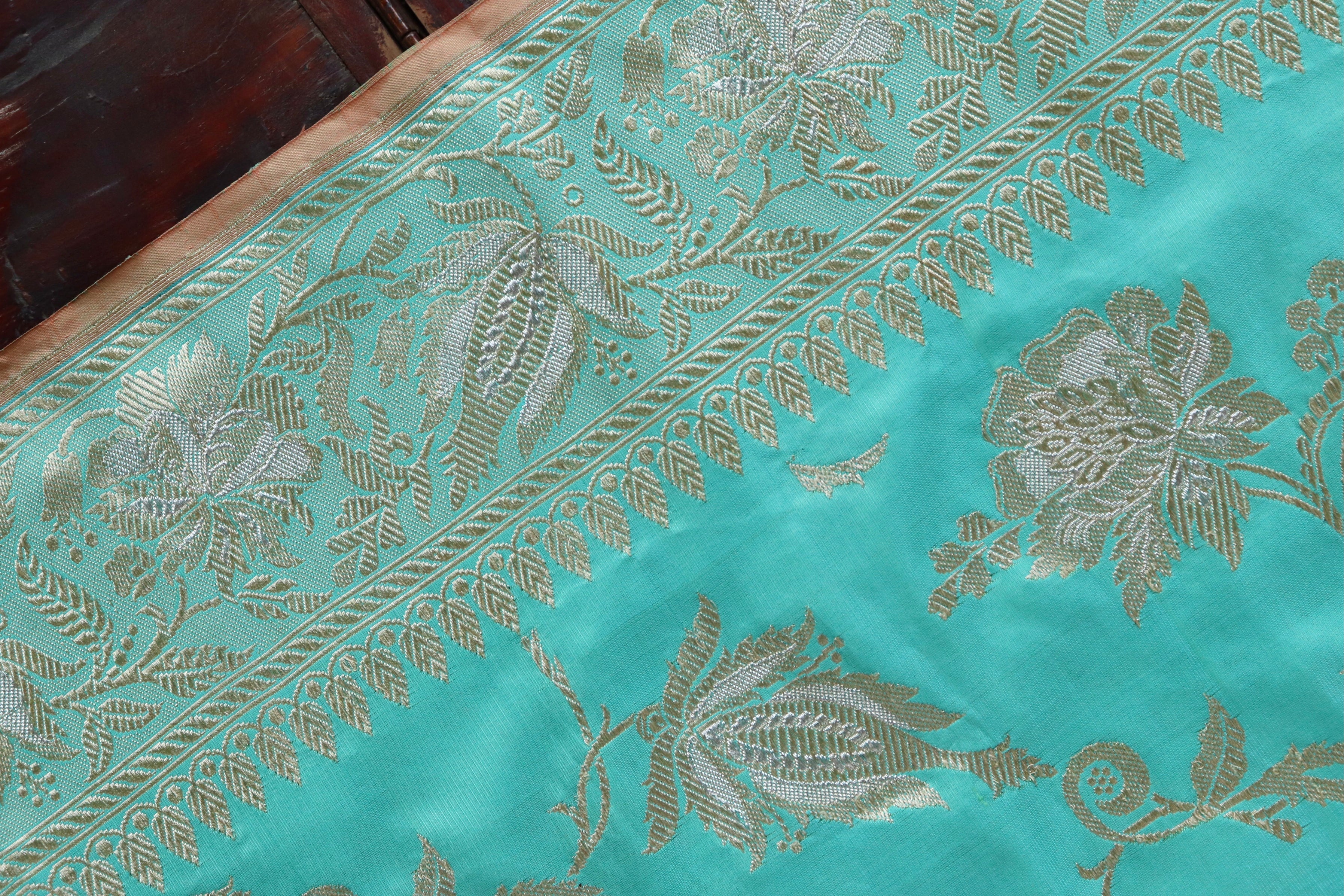 Mint Green Chinar Jangla Pure Silk Handloom Banarasi Saree