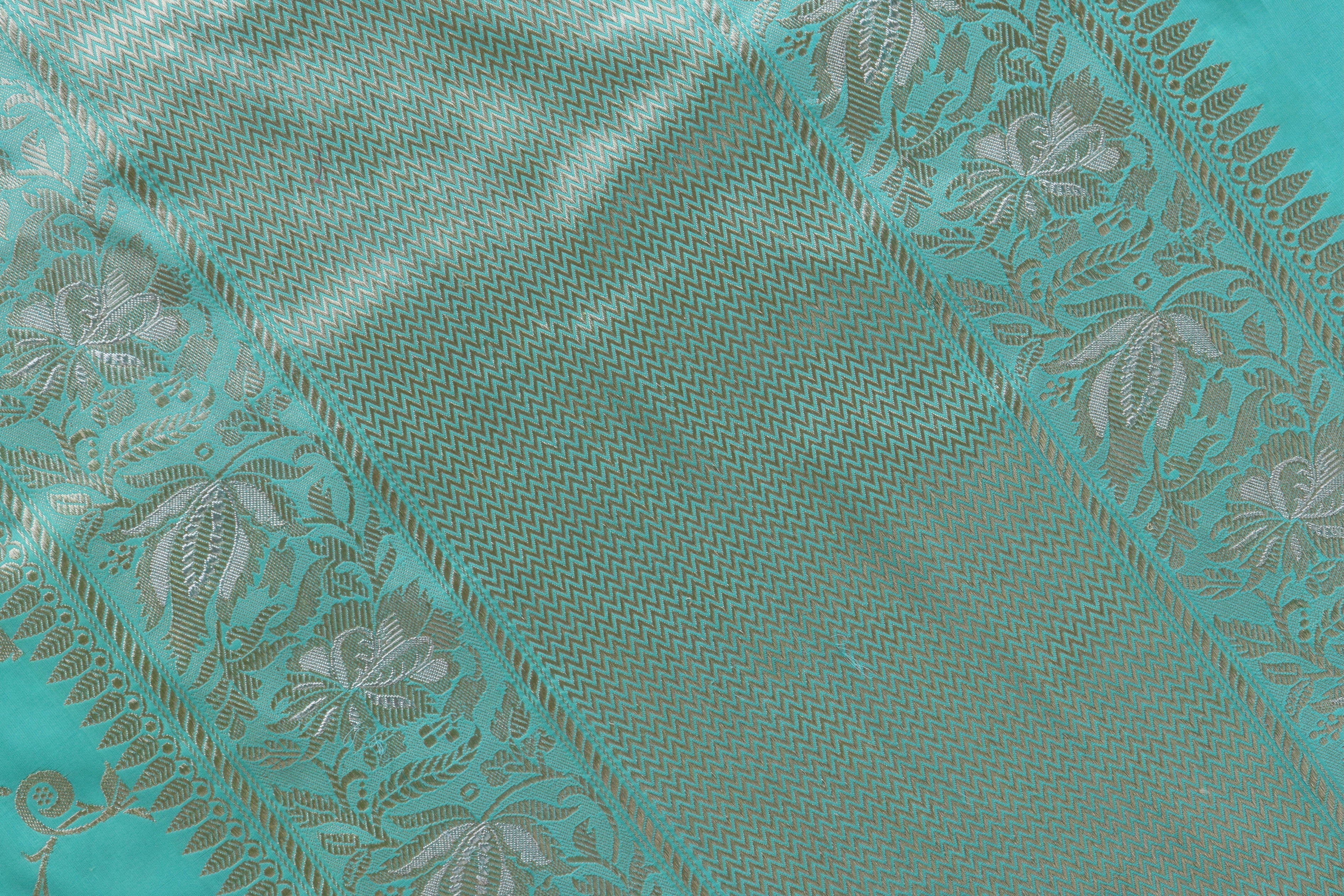 Mint Green Chinar Jangla Pure Silk Handloom Banarasi Saree