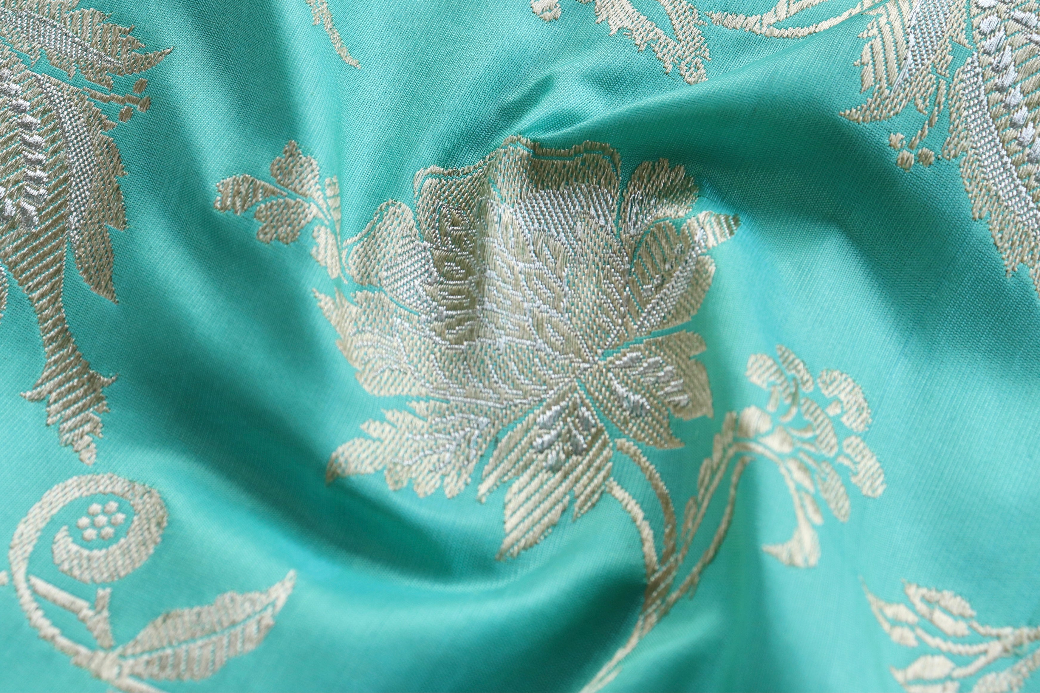 Mint Green Chinar Jangla Pure Silk Handloom Banarasi Saree