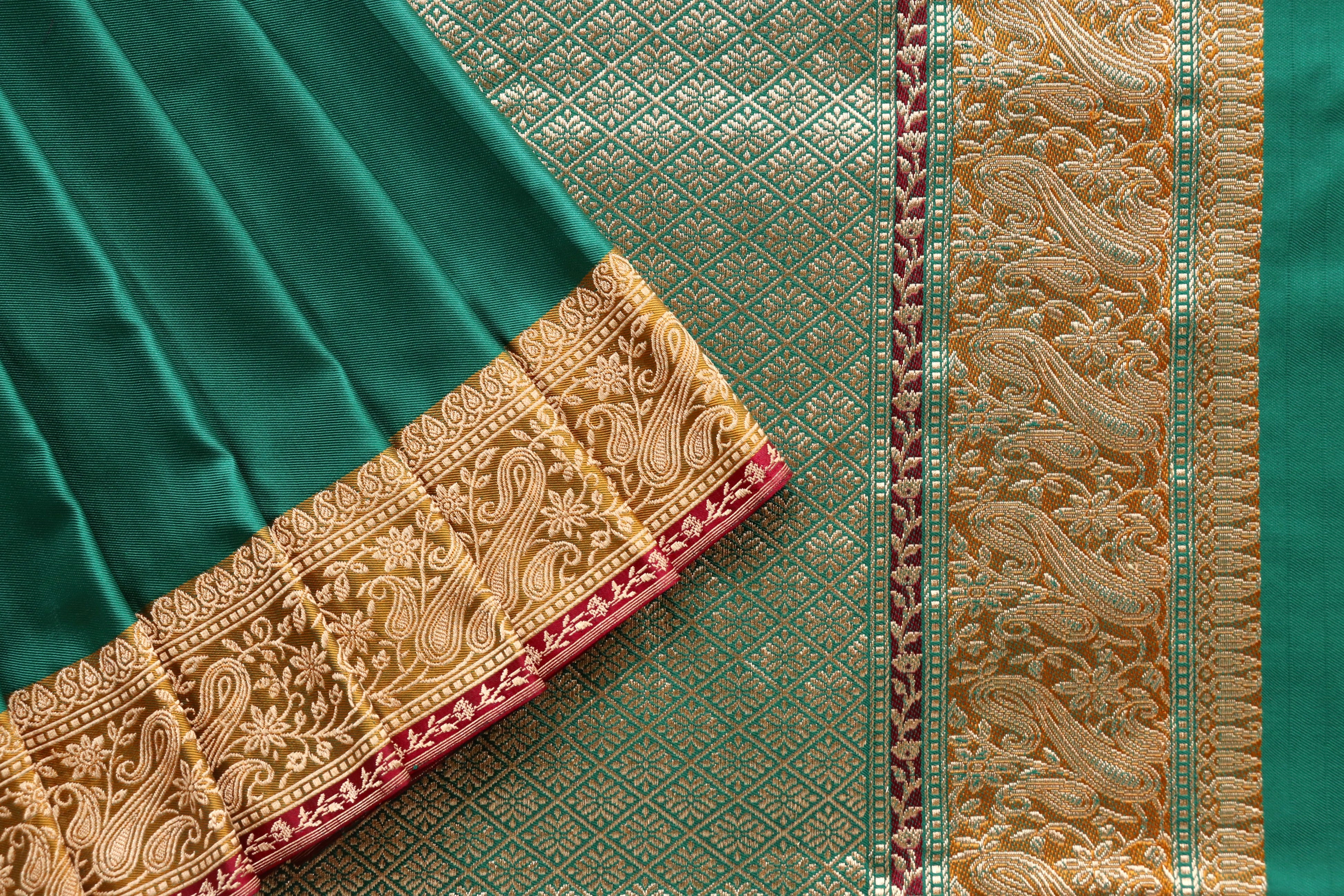 Green Banarasi Handwoven Satin Silk Saree