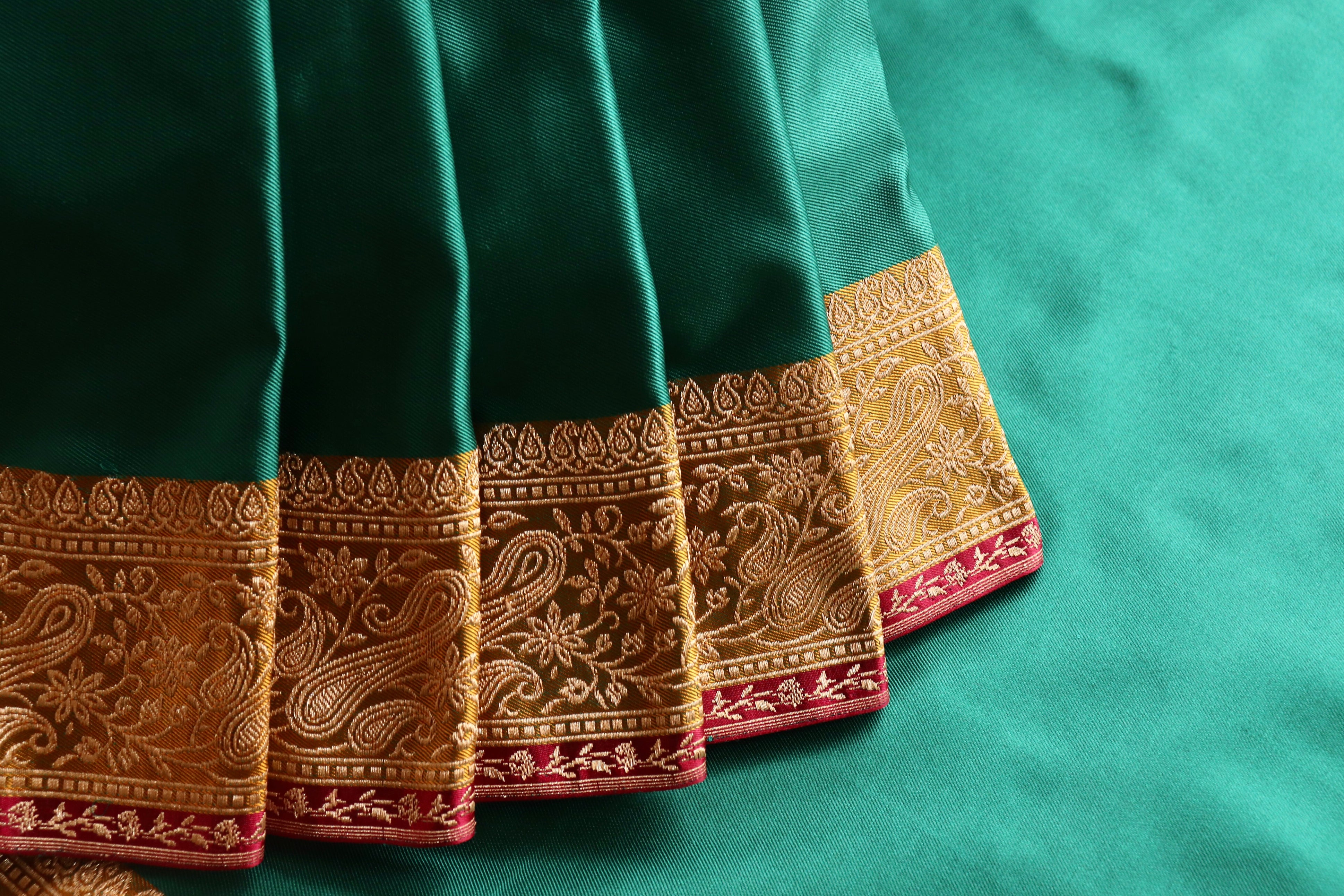 Green Banarasi Handwoven Satin Silk Saree