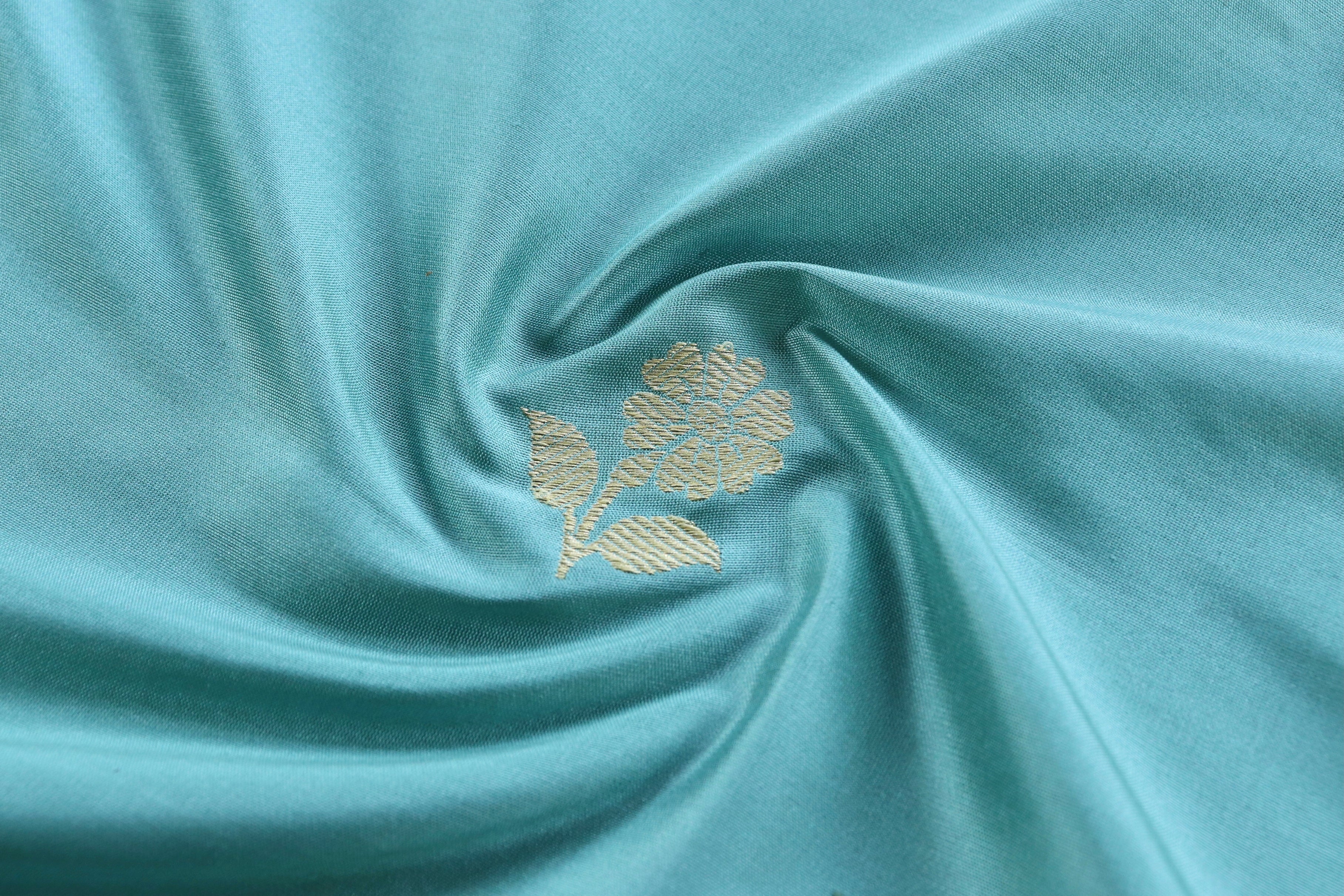 Sea Green Floral Motif Pure Silk Handloom Banarasi Fabric