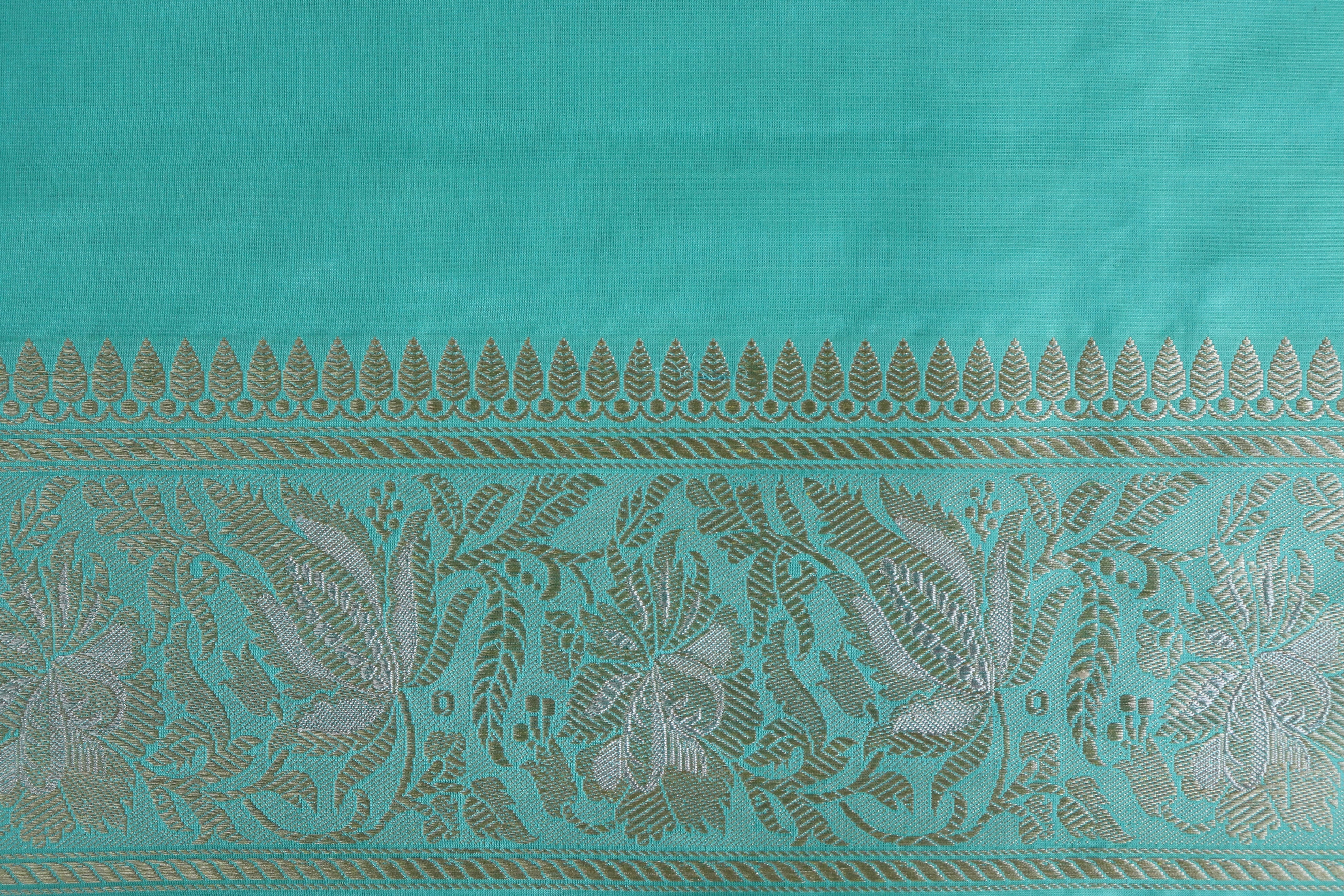 Mint Green Chinar Jangla Pure Silk Handloom Banarasi Saree