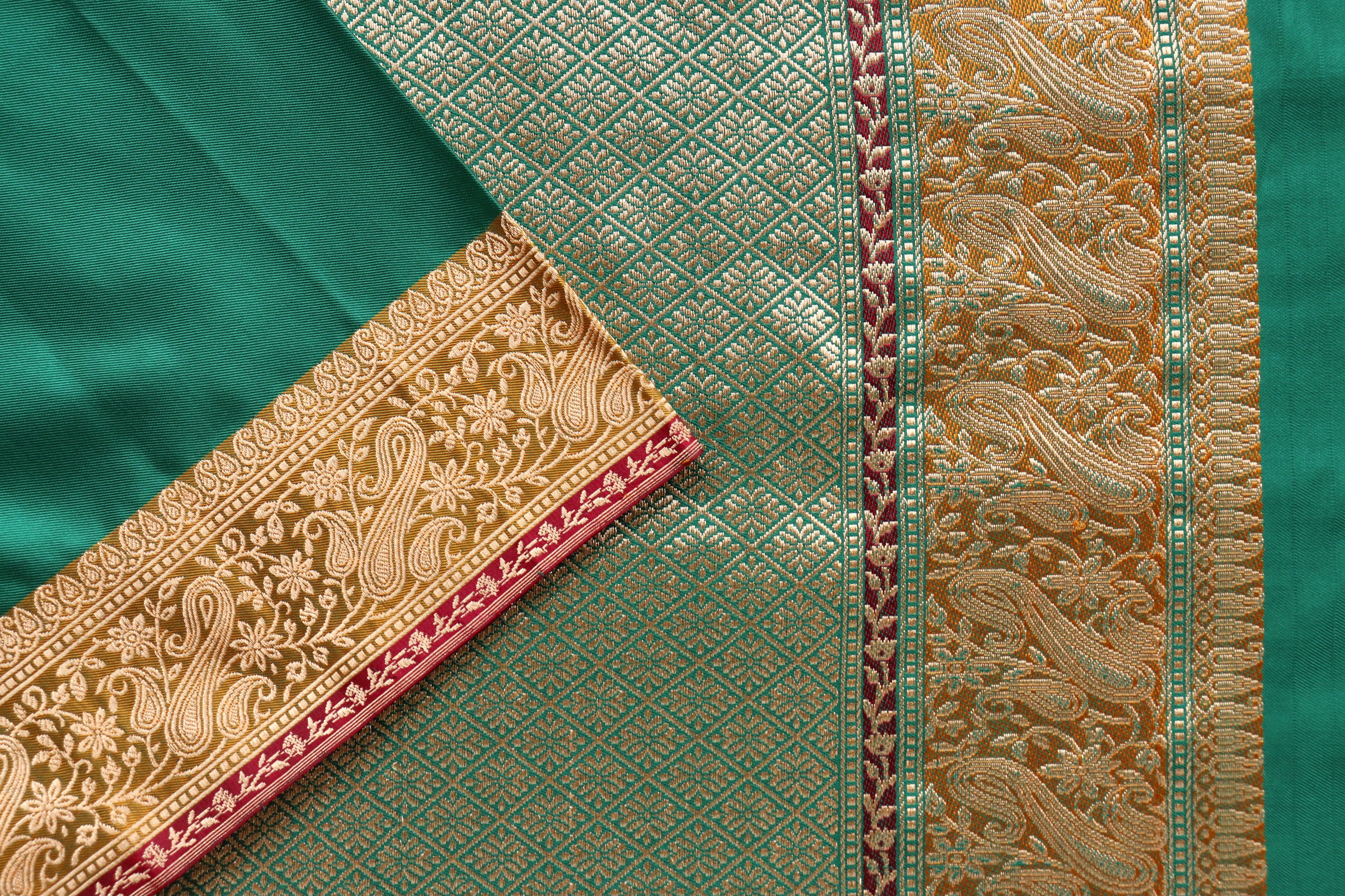 Green Banarasi Handwoven Satin Silk Saree