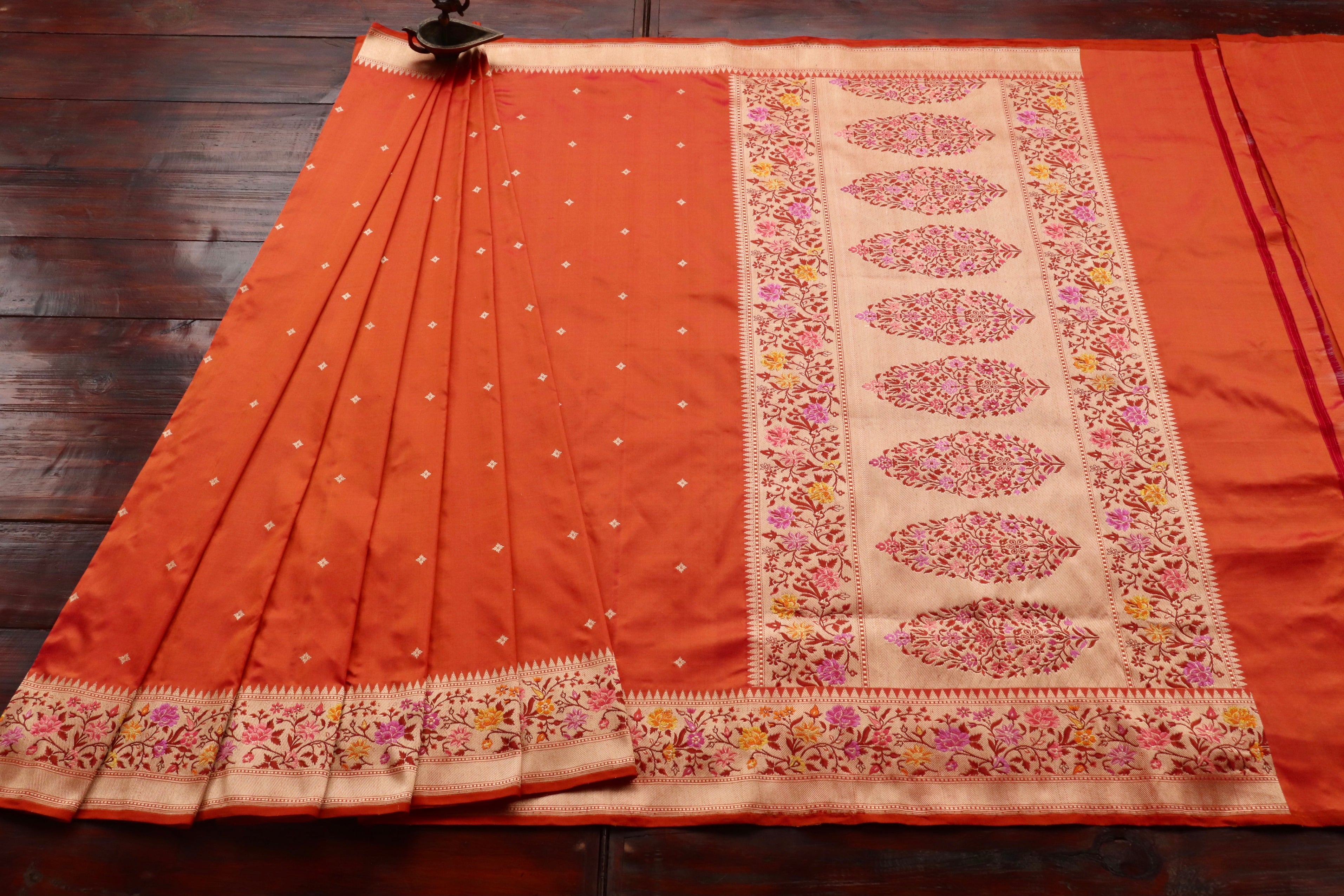 Rust  Meenadar Kadhua  Pure Silk Handloom Banarasi Saree