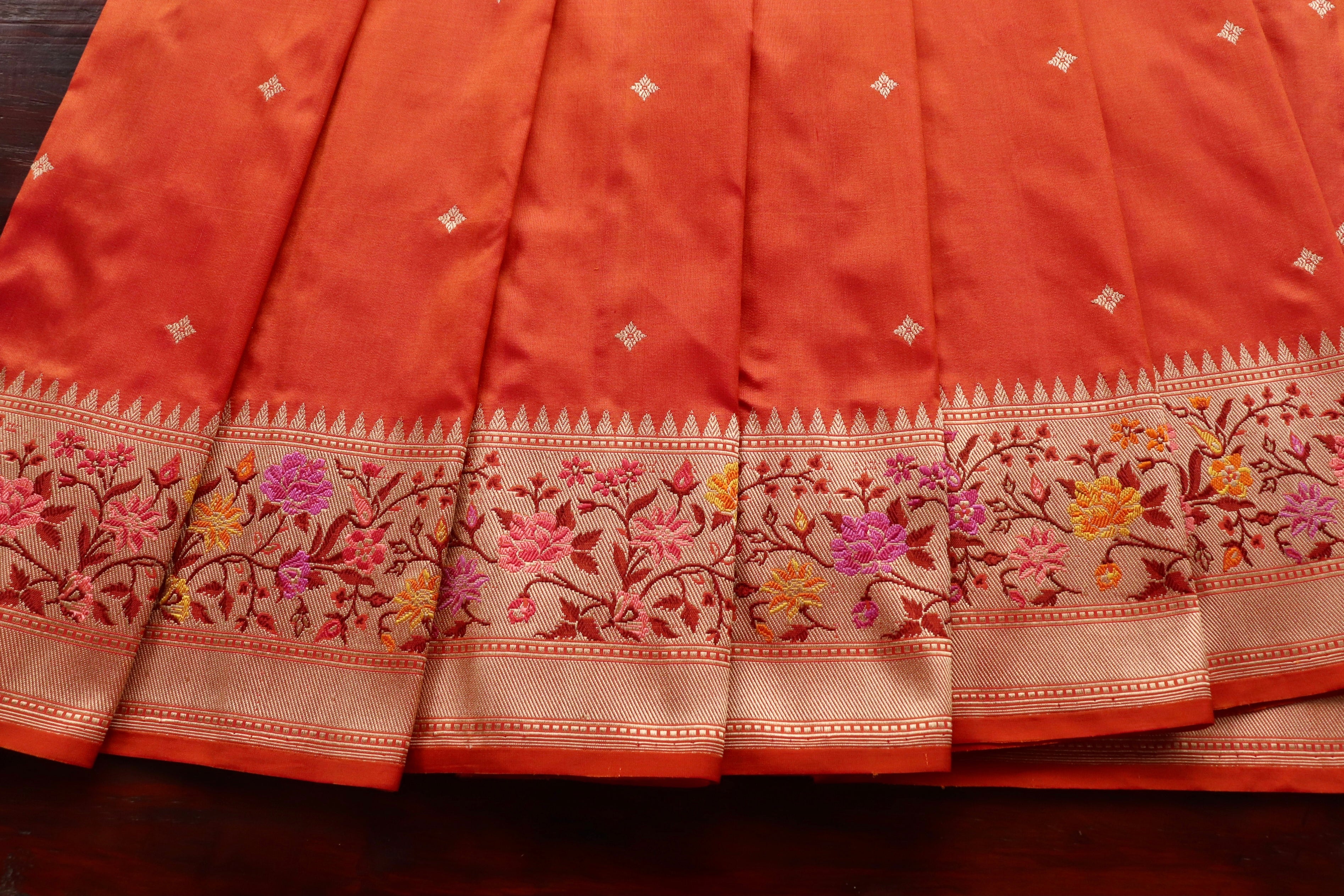 Rust  Meenadar Kadhua  Pure Silk Handloom Banarasi Saree
