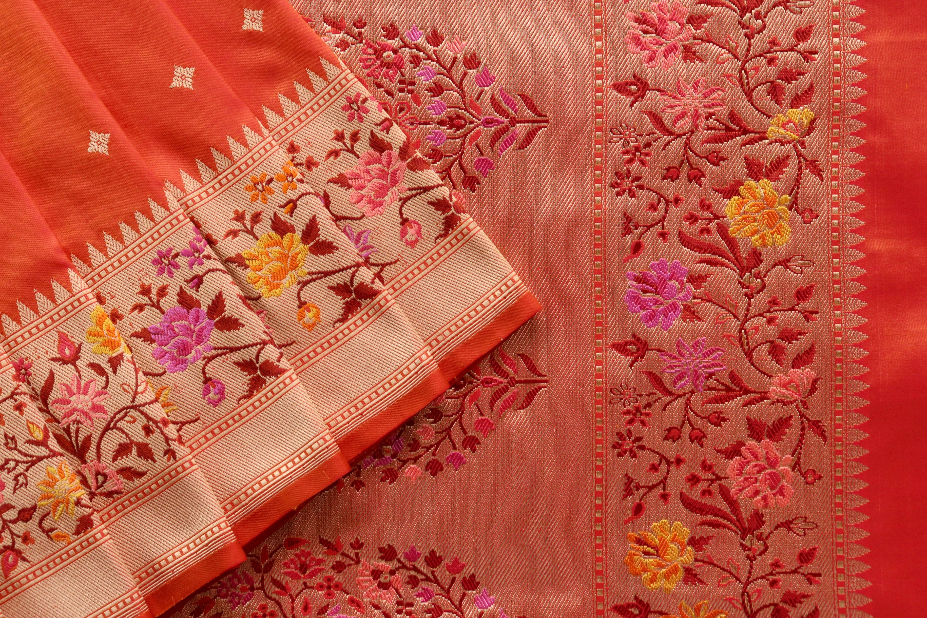 Rust  Meenadar Kadhua  Pure Silk Handloom Banarasi Saree